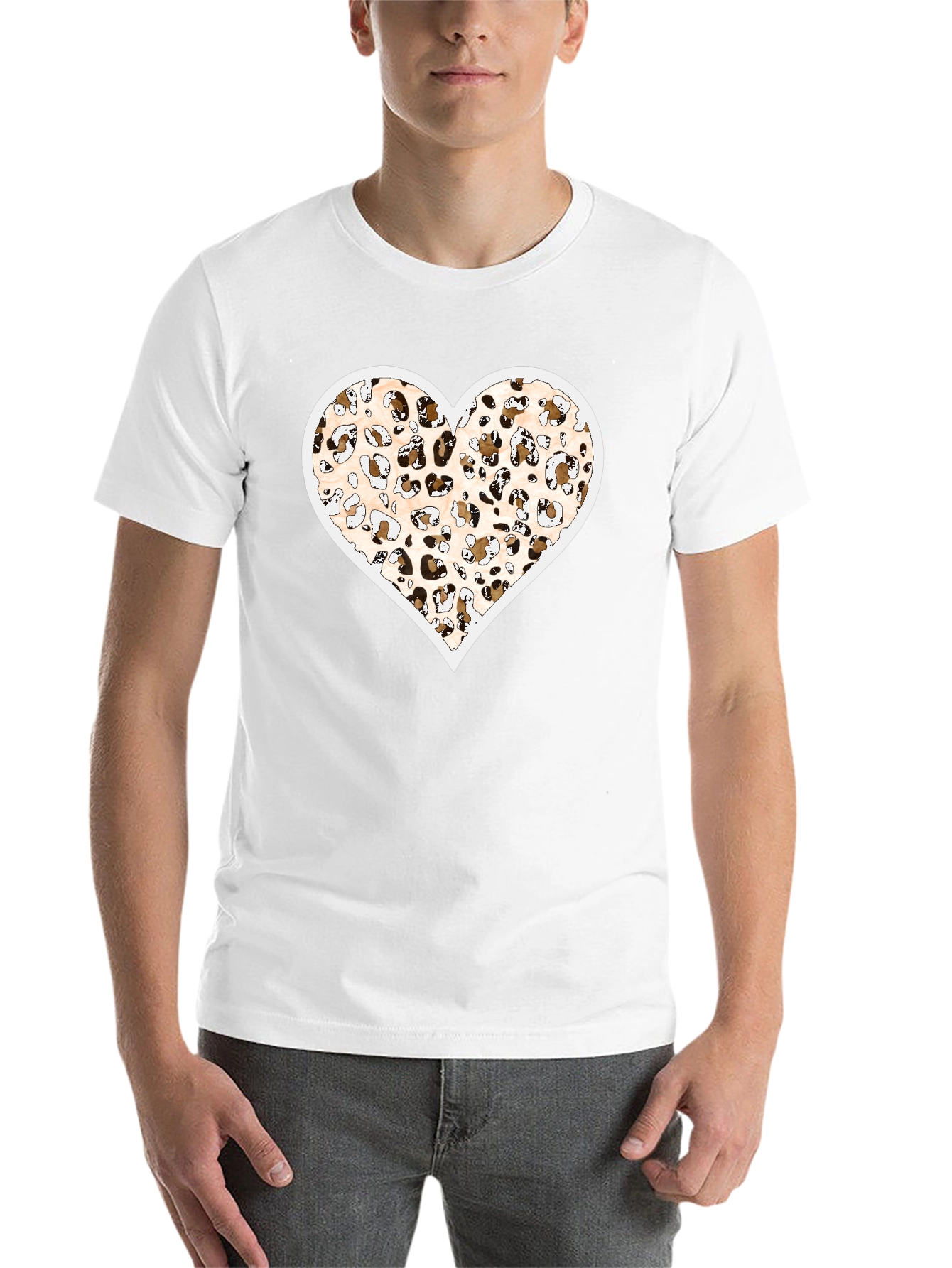 Black Leopard Print Heart Graphic Black Tee Shirt view 14