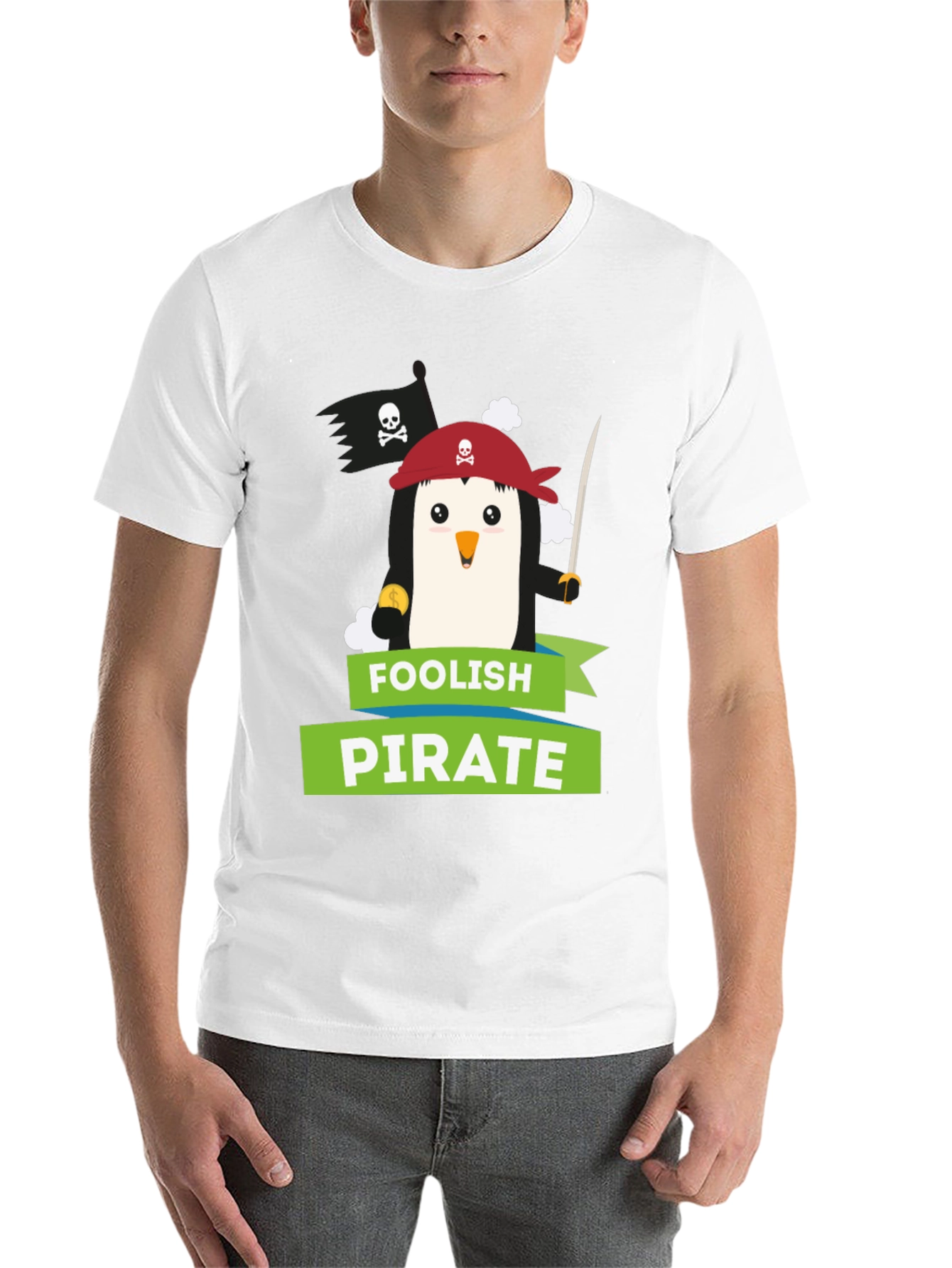 Black Foolish Pirate Penguin Graphic T-Shirt view 14