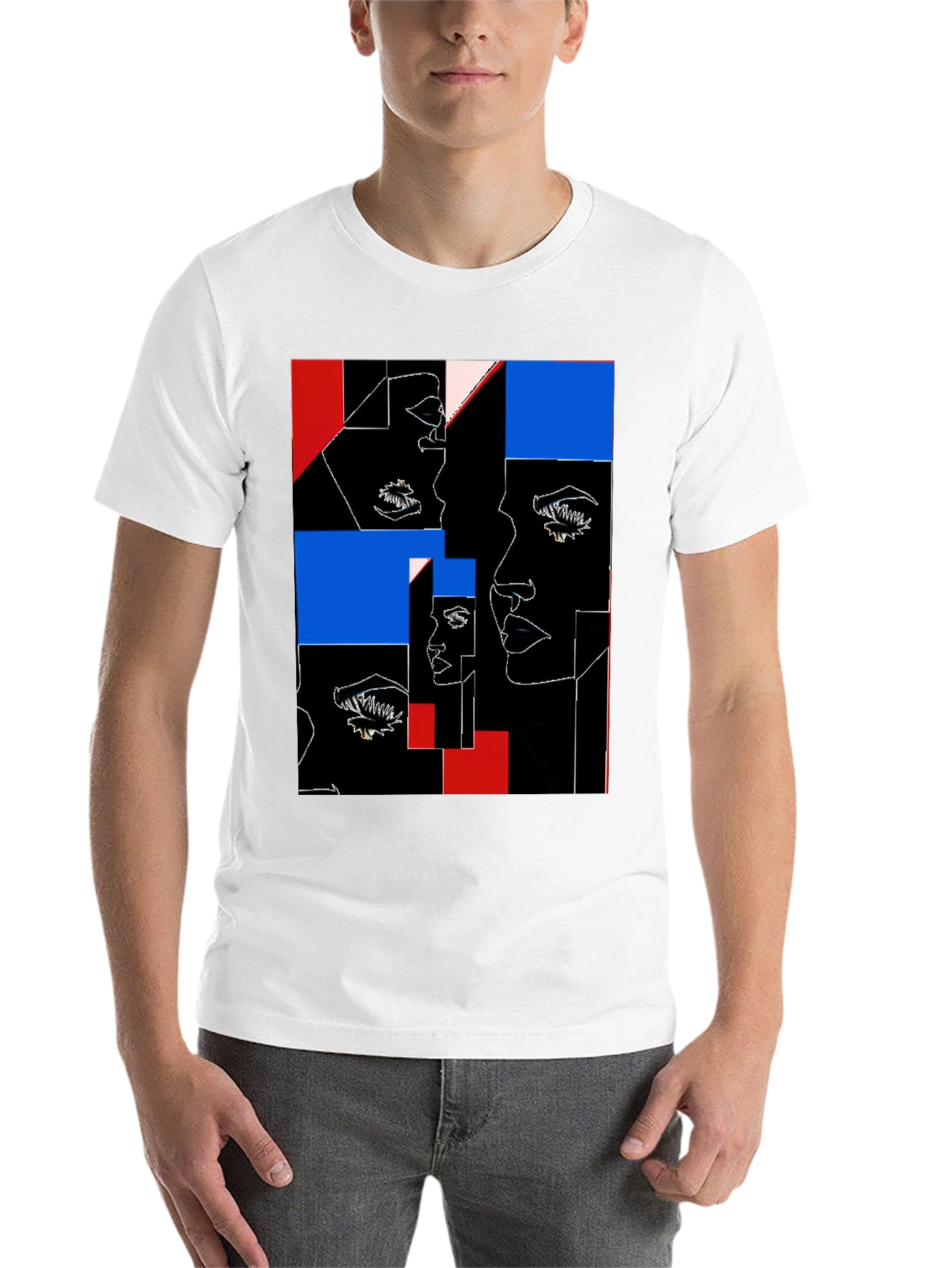 Abstract Faces Graphic Black T-Shirt - 14