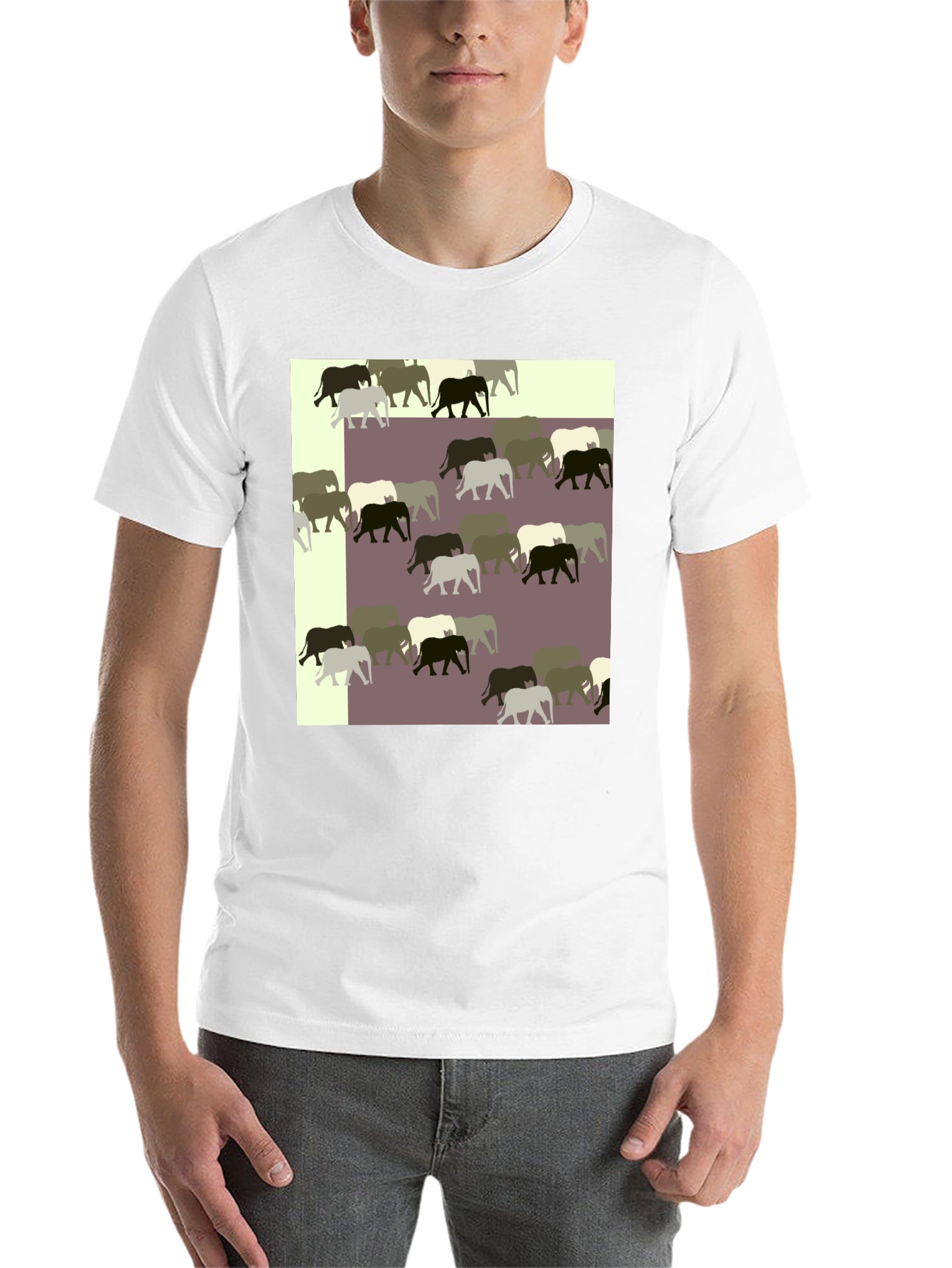 Black Elephant Pattern Black T-Shirt view 14