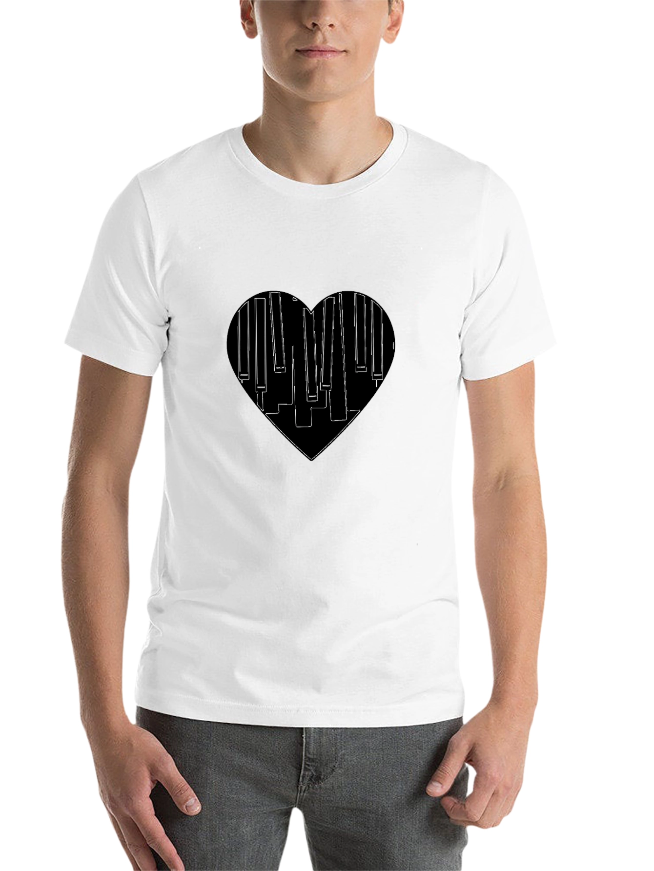 Black Piano Heartbeat Black T-Shirt | Music Lover Tee view 14