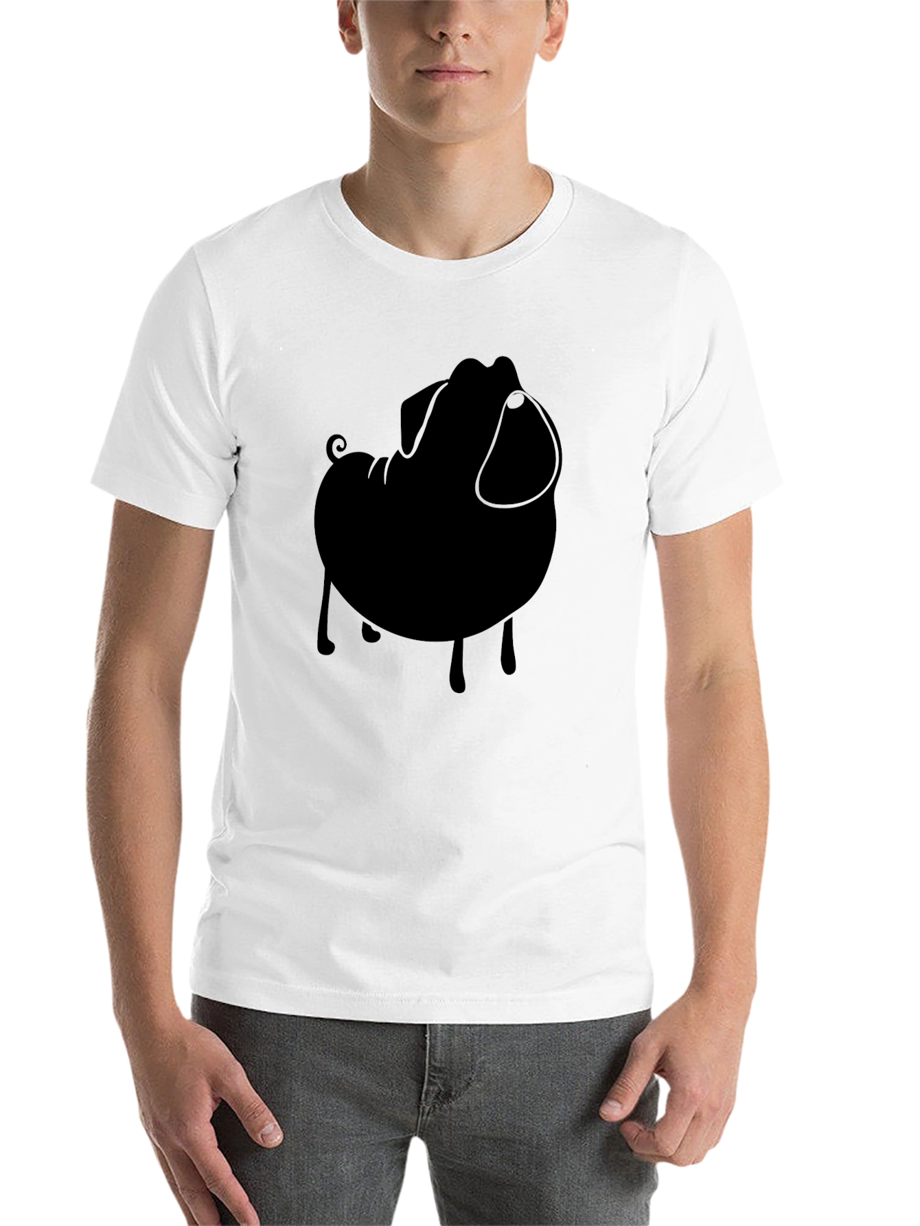 Black Black Pug Silhouette Tee - Modern Casual Style view 14