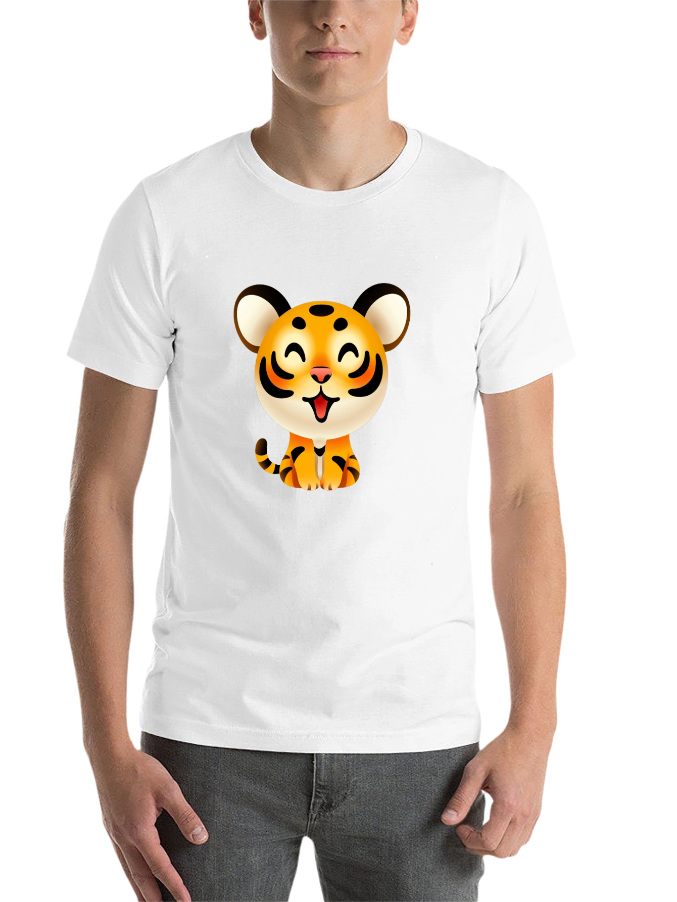 Black Cute Cartoon Tiger Graphic Tee - Black view 14