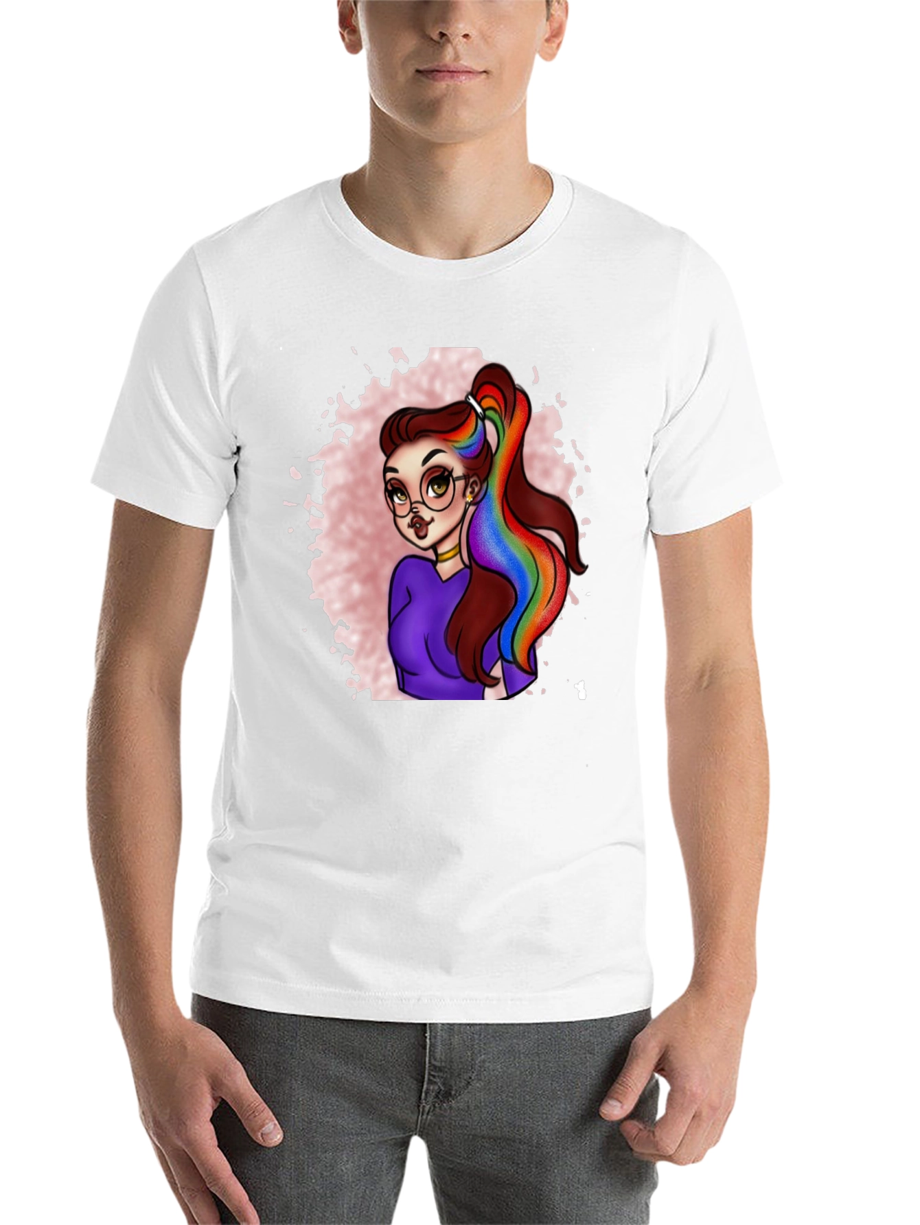 Black Rainbow Hair Cartoon Graphic T-Shirt view 14