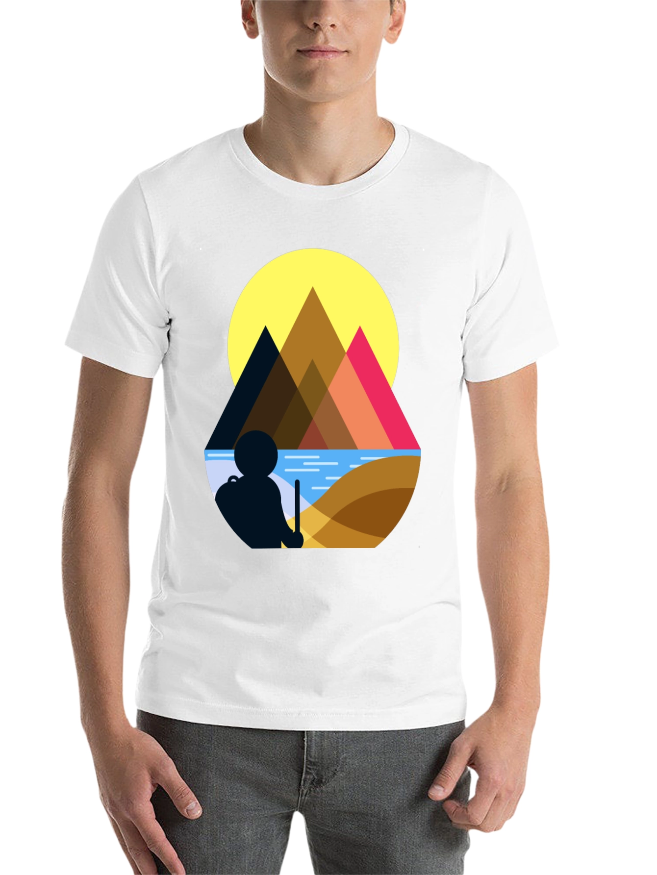 Black Geometric Mountain Scene Graphic Tee view 14