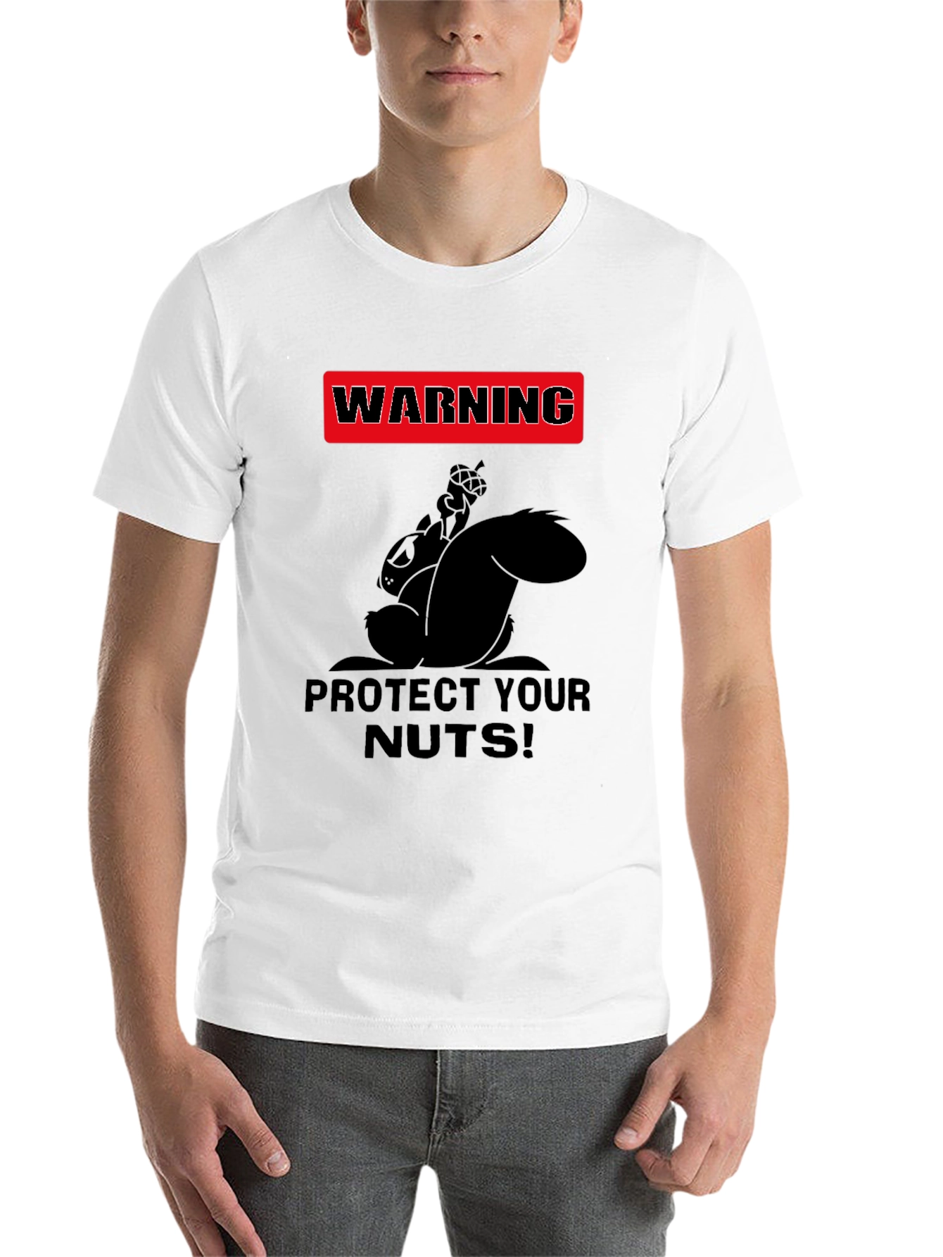 Black Warning Protect Your Nuts! Humor Graphic Tee view 14