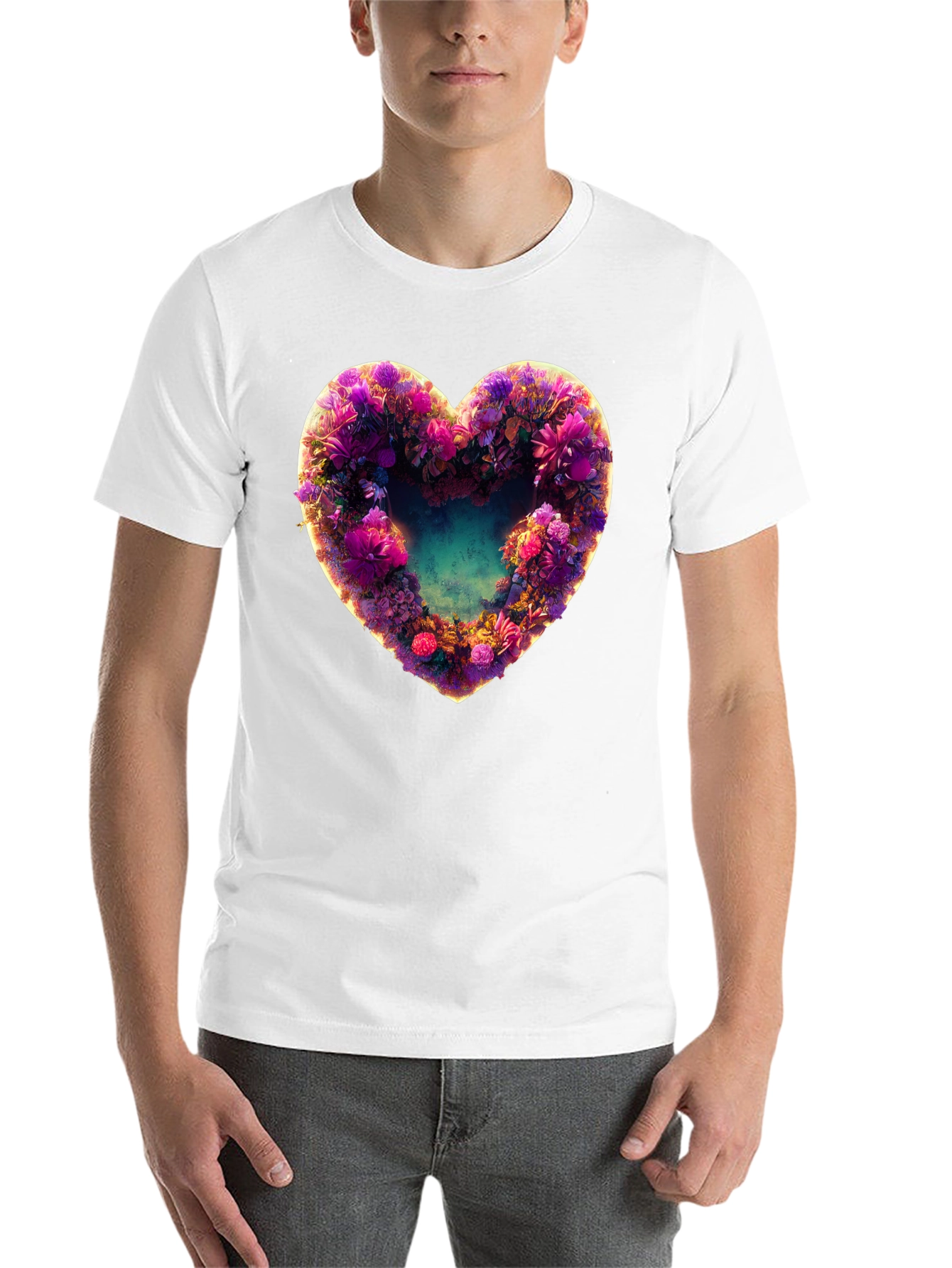 Black Floral Heart Graphic Black T-Shirt view 14