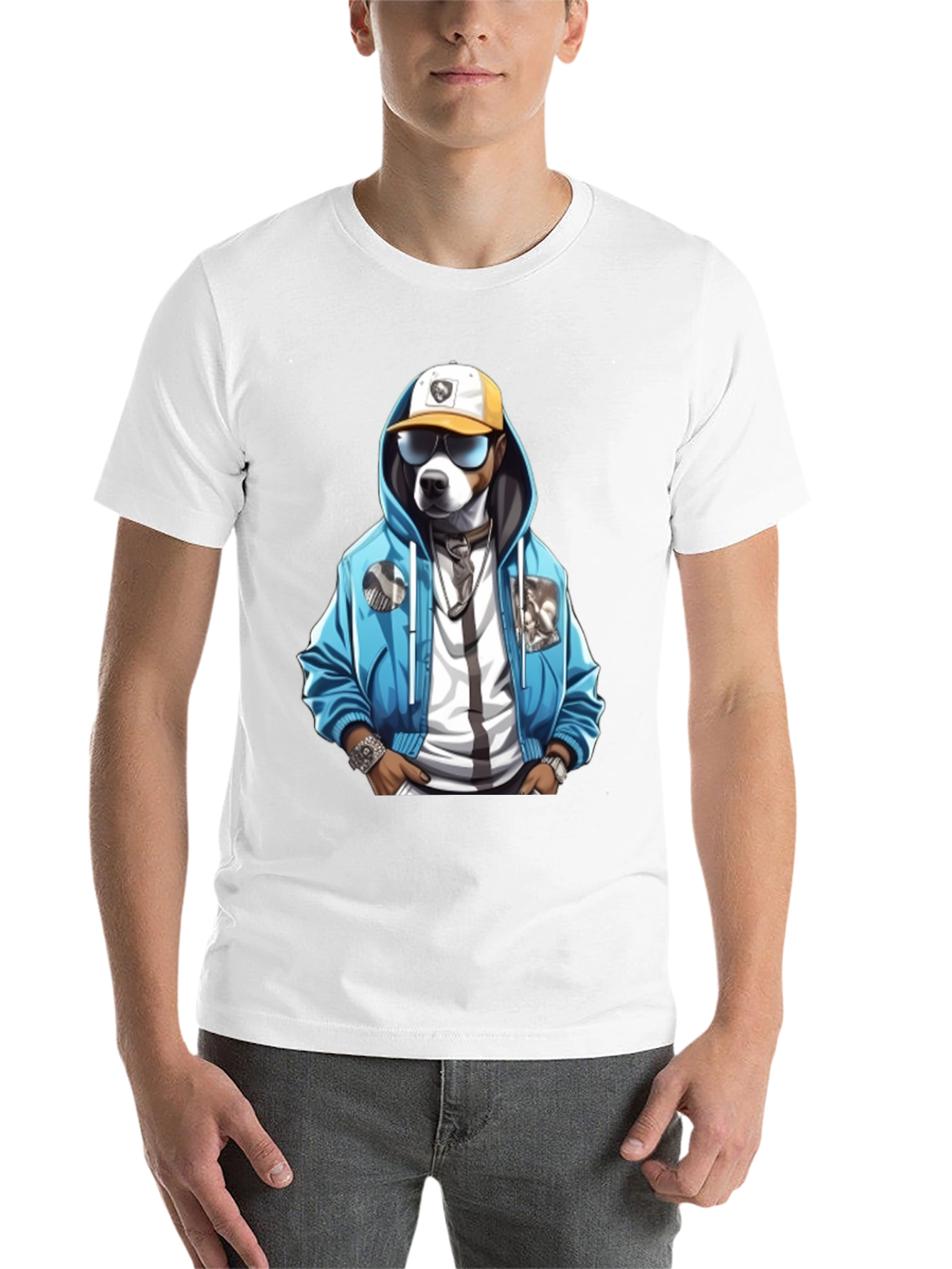 Black Dog in Hoodie Graphic Tee - Cool Streetwear Style view 14
