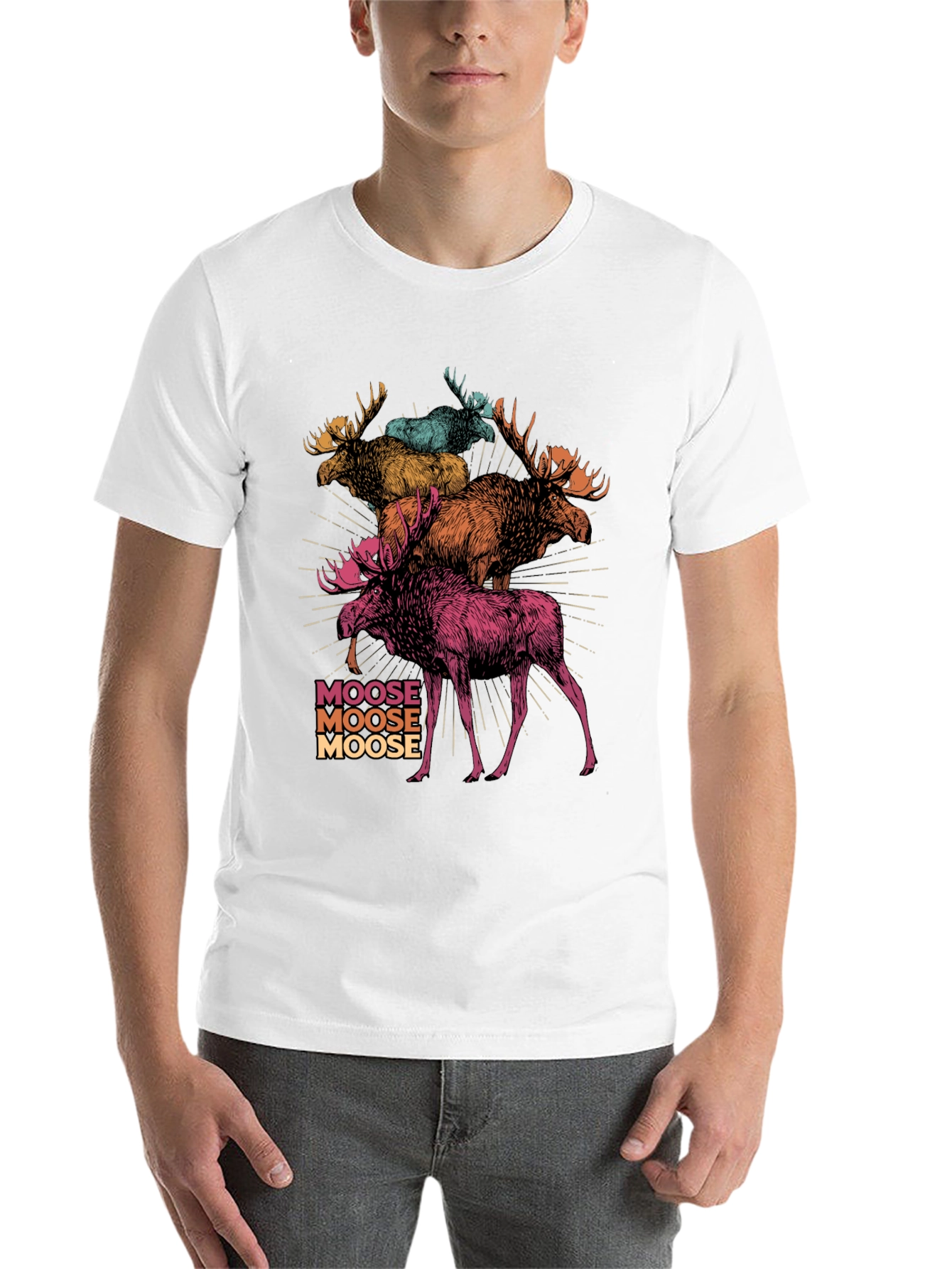 Black Moose Stack Graphic T-Shirt - Cool Colorful Design view 14