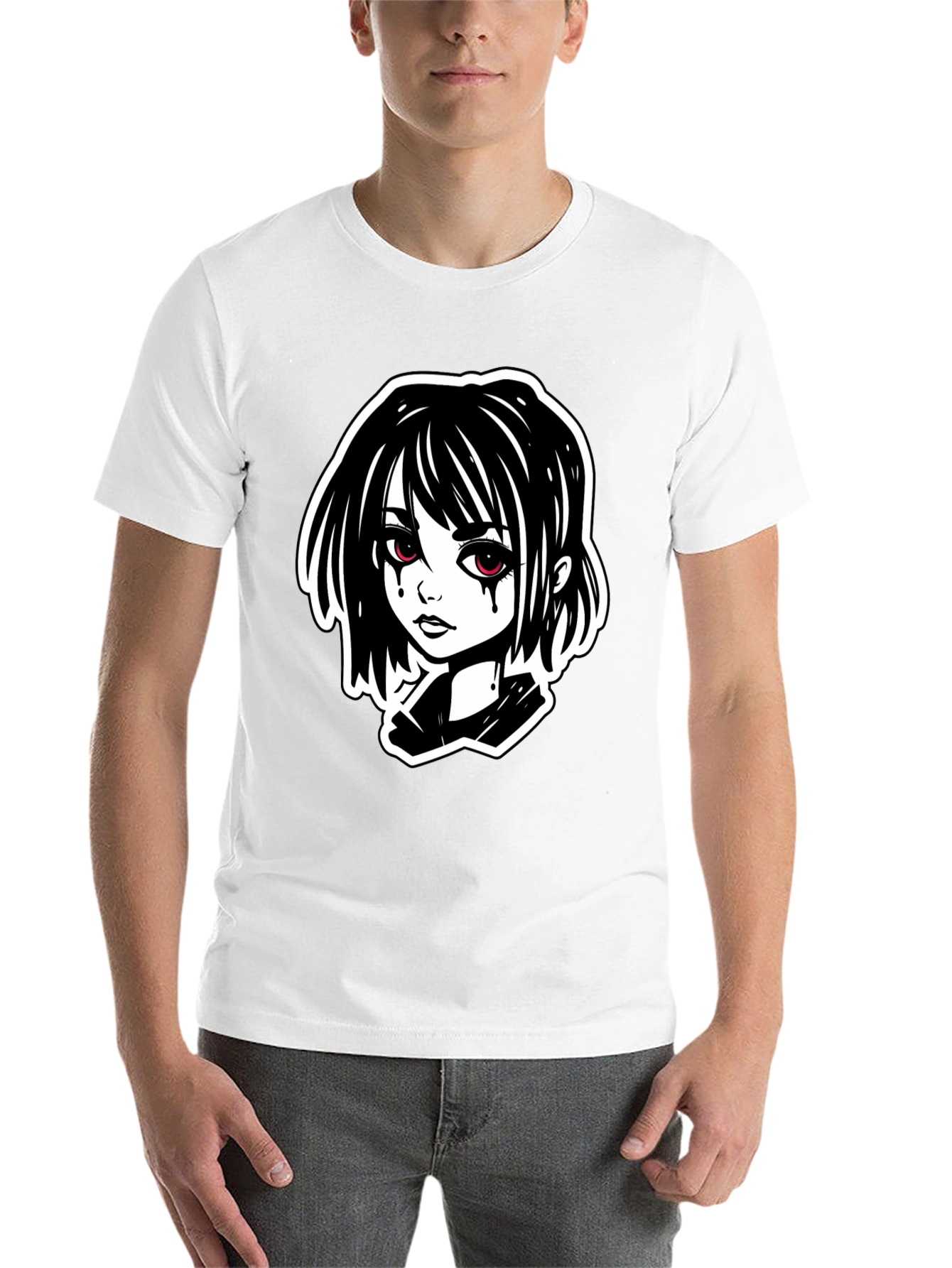 Black Gothic Anime Girl T-Shirt - Black view 14