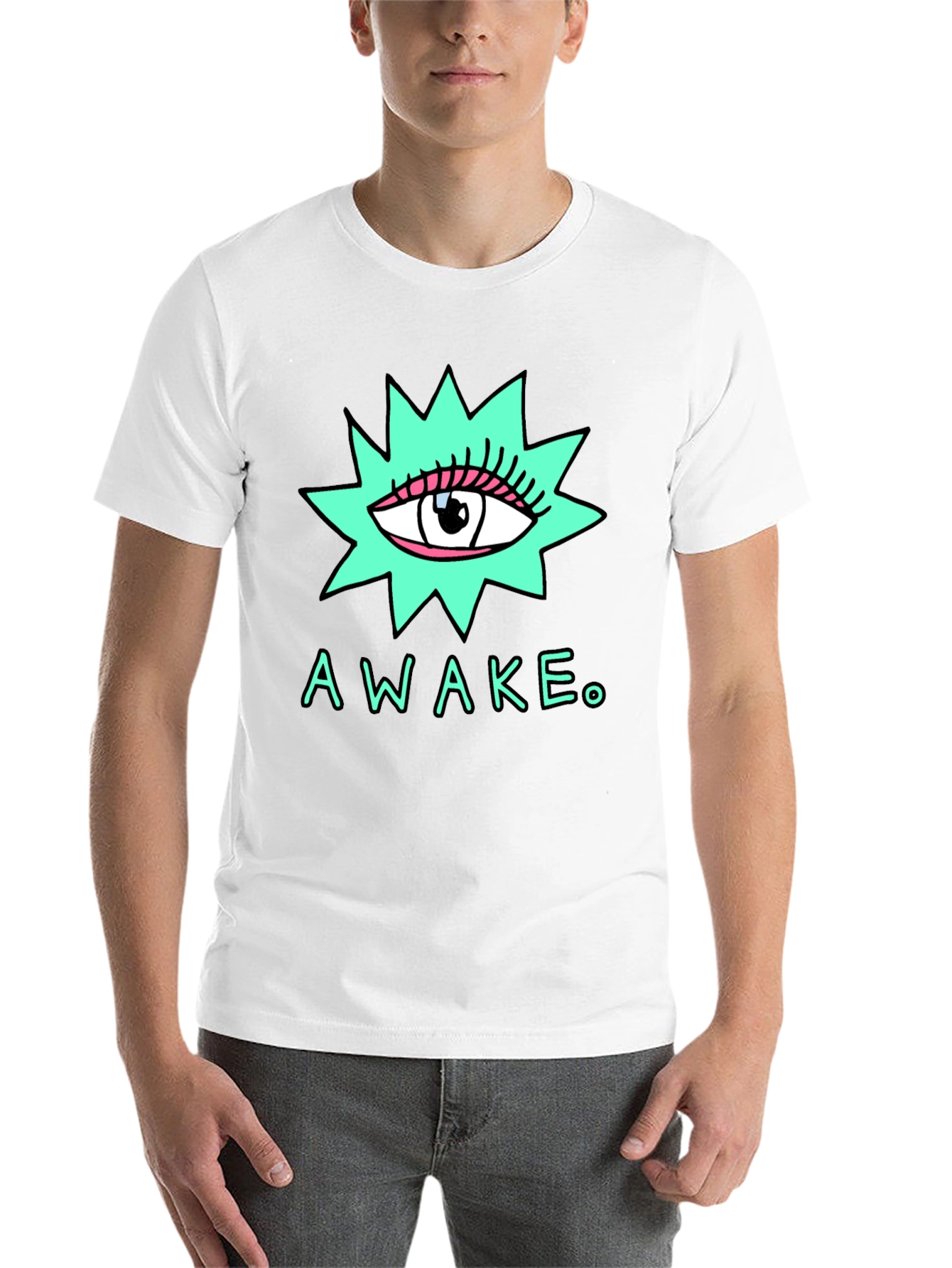 Black Eye-Catching "Awake" Graphic Print Black T-Shirt view 14