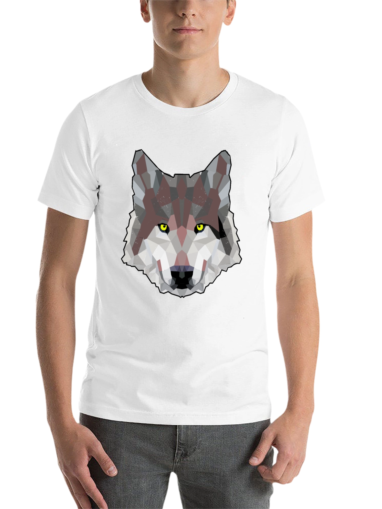 Black Geometric Wolf Graphic Print Men's T-Shirt view 14