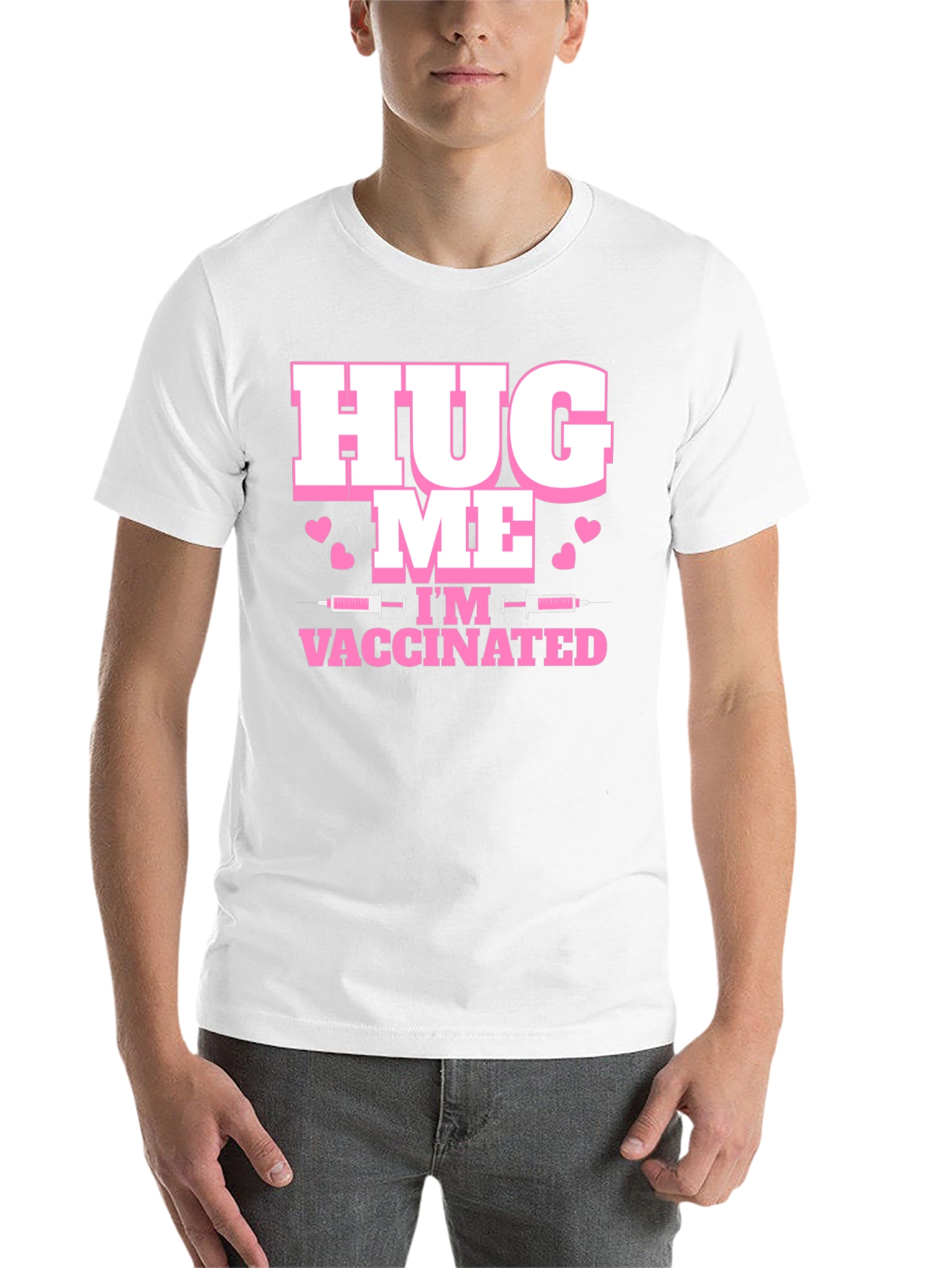 Black Hug Me I'm Vaccinated T-Shirt view 14