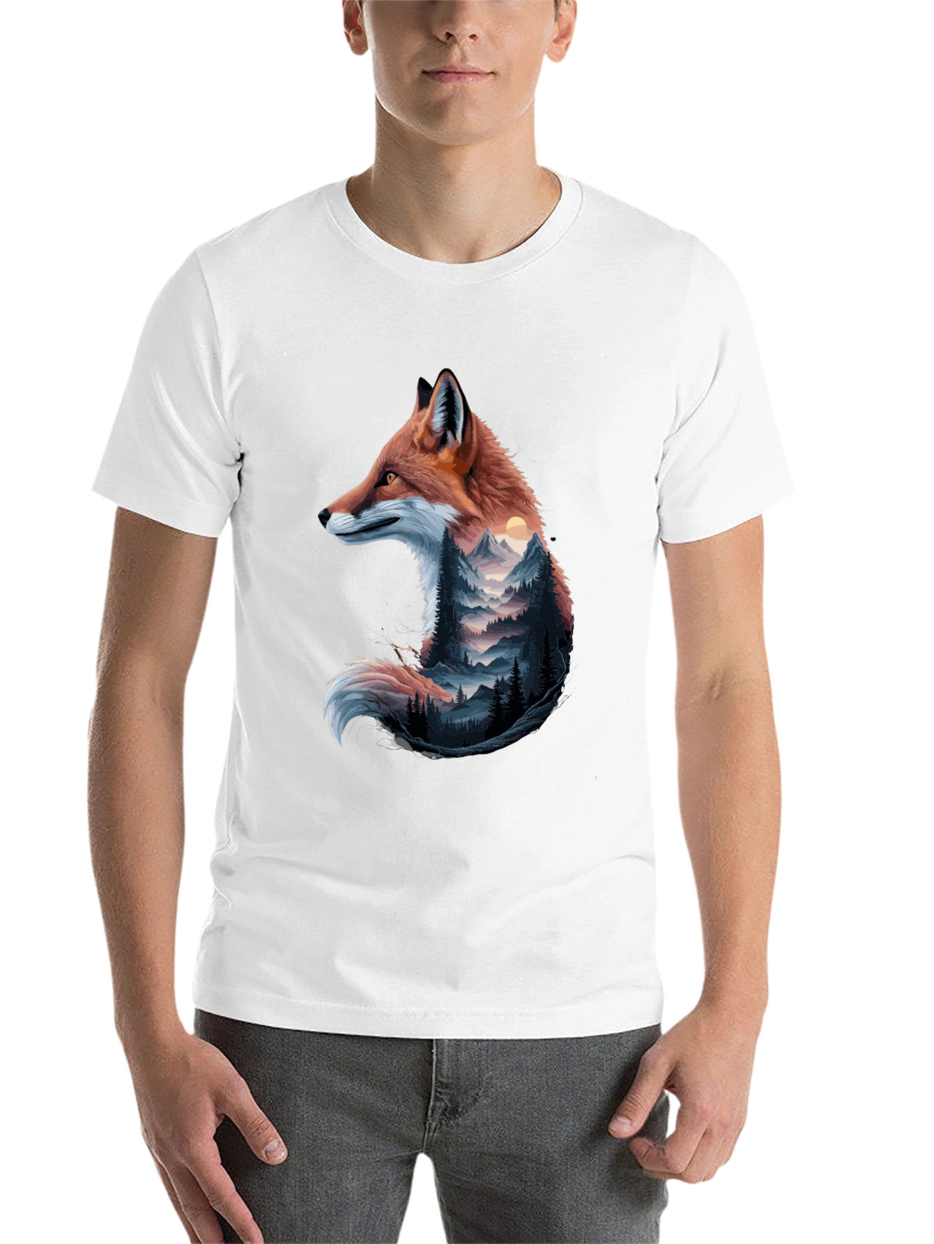 Black Fox & Mountain Graphic Tee - Nature Inspired Design view 14