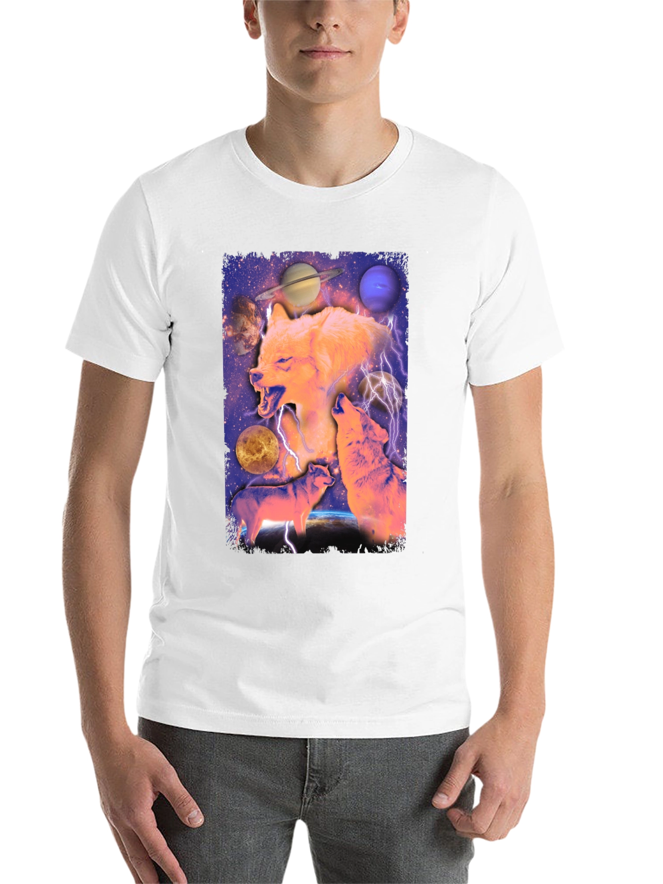 Black Wolf Galaxy Graphic Print Tee view 14