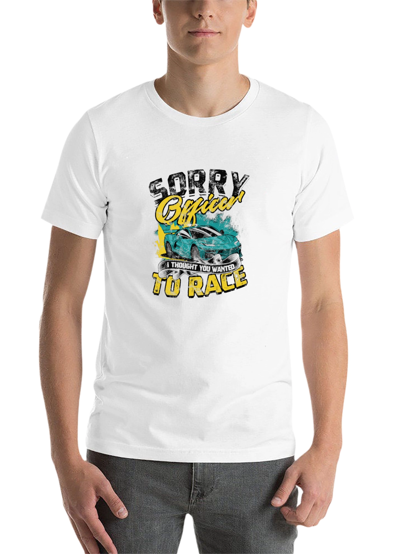 Black Sorry Officer Funny Car Racing T-Shirt view 14
