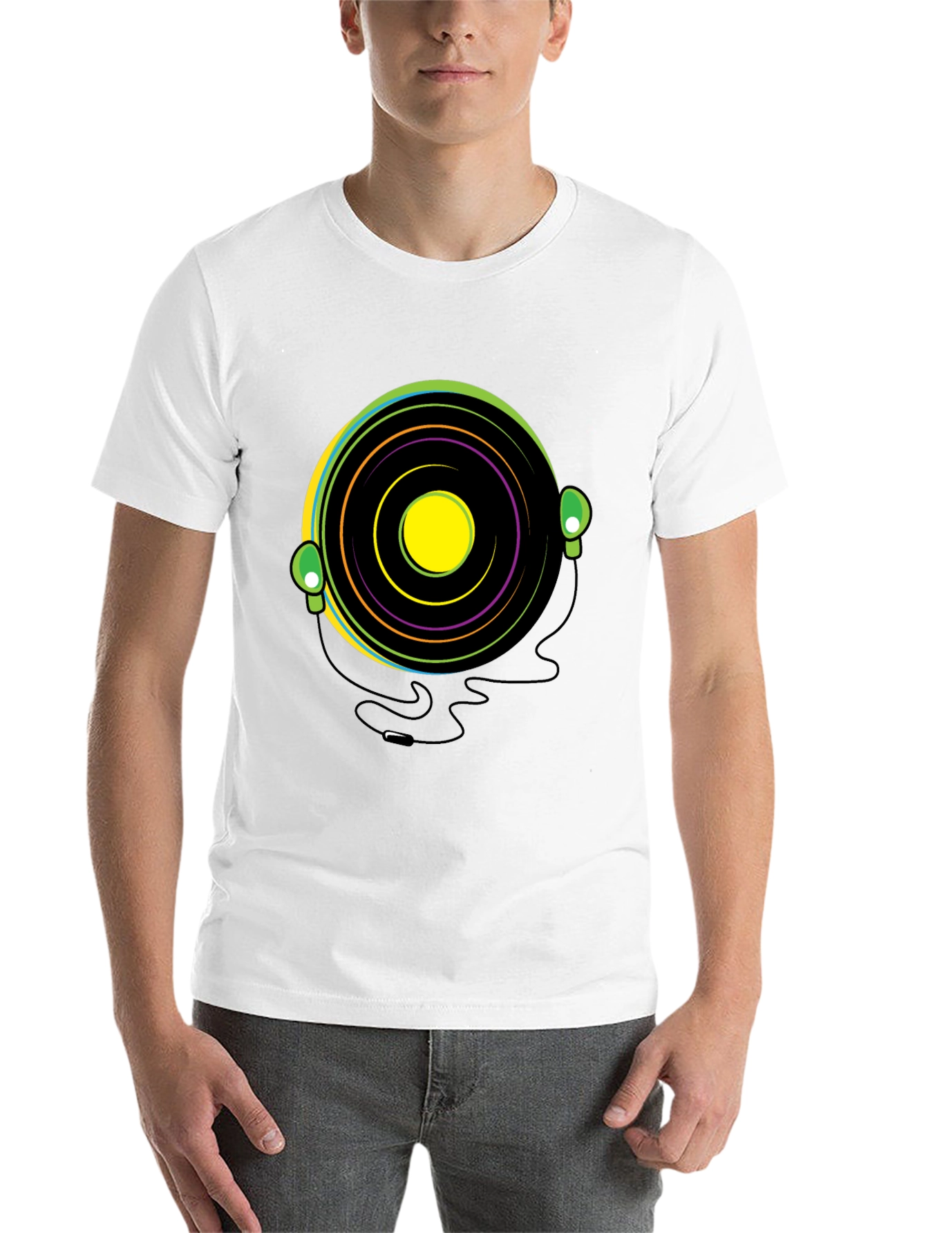Black Groovy Vinyl Record Headphone T-Shirt view 14