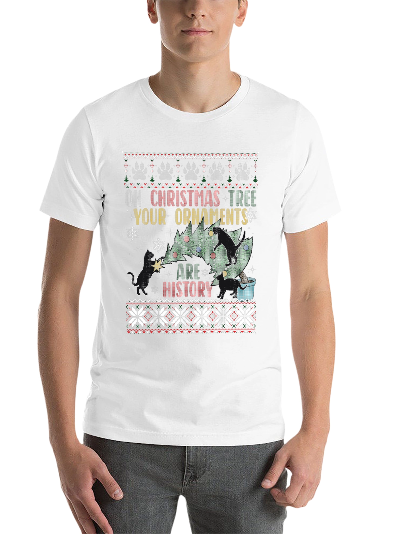 Black Funny Christmas Cat T-Shirt view 14