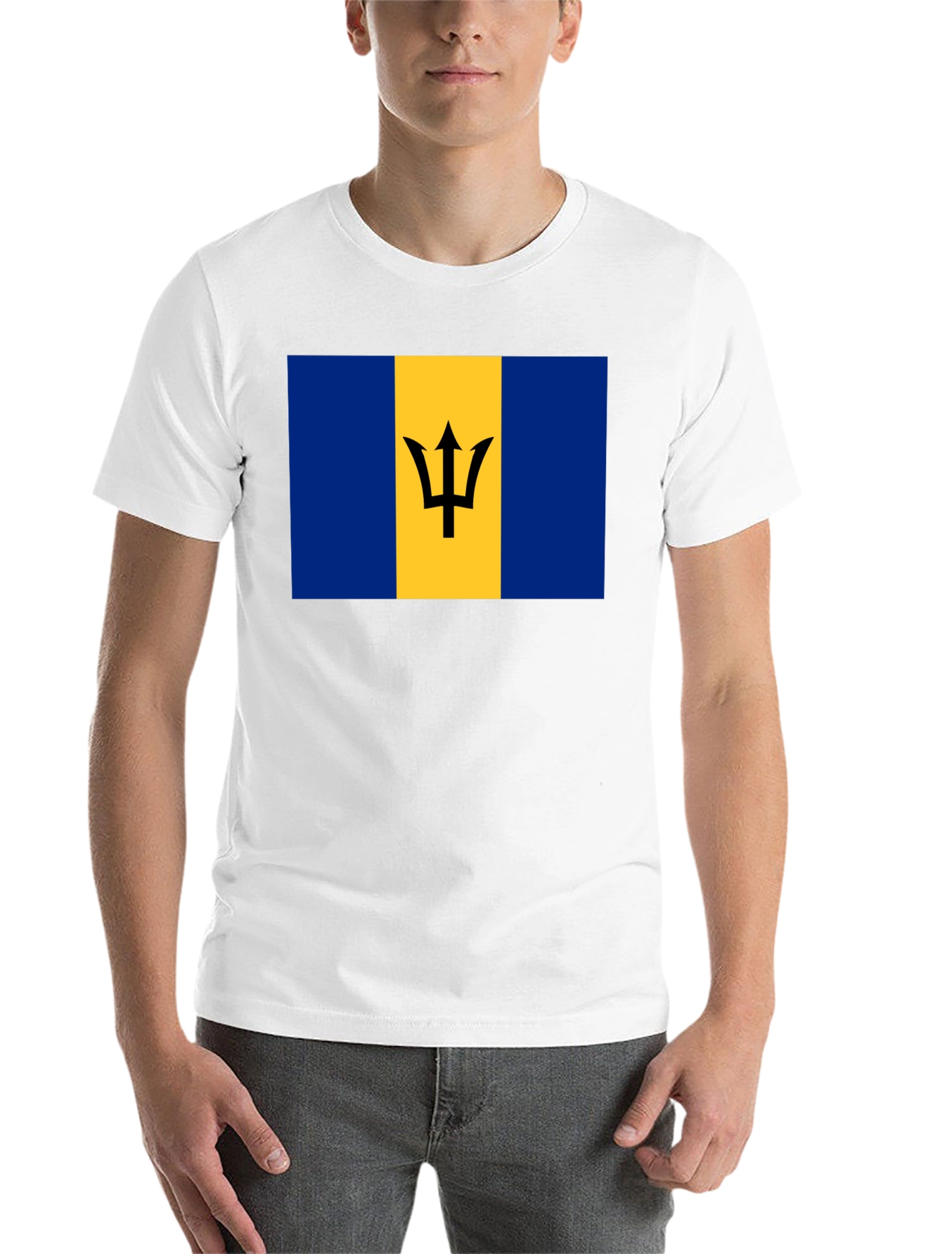 Black Barbados Flag T-Shirt -  Unisex Crew Neck Tee view 14