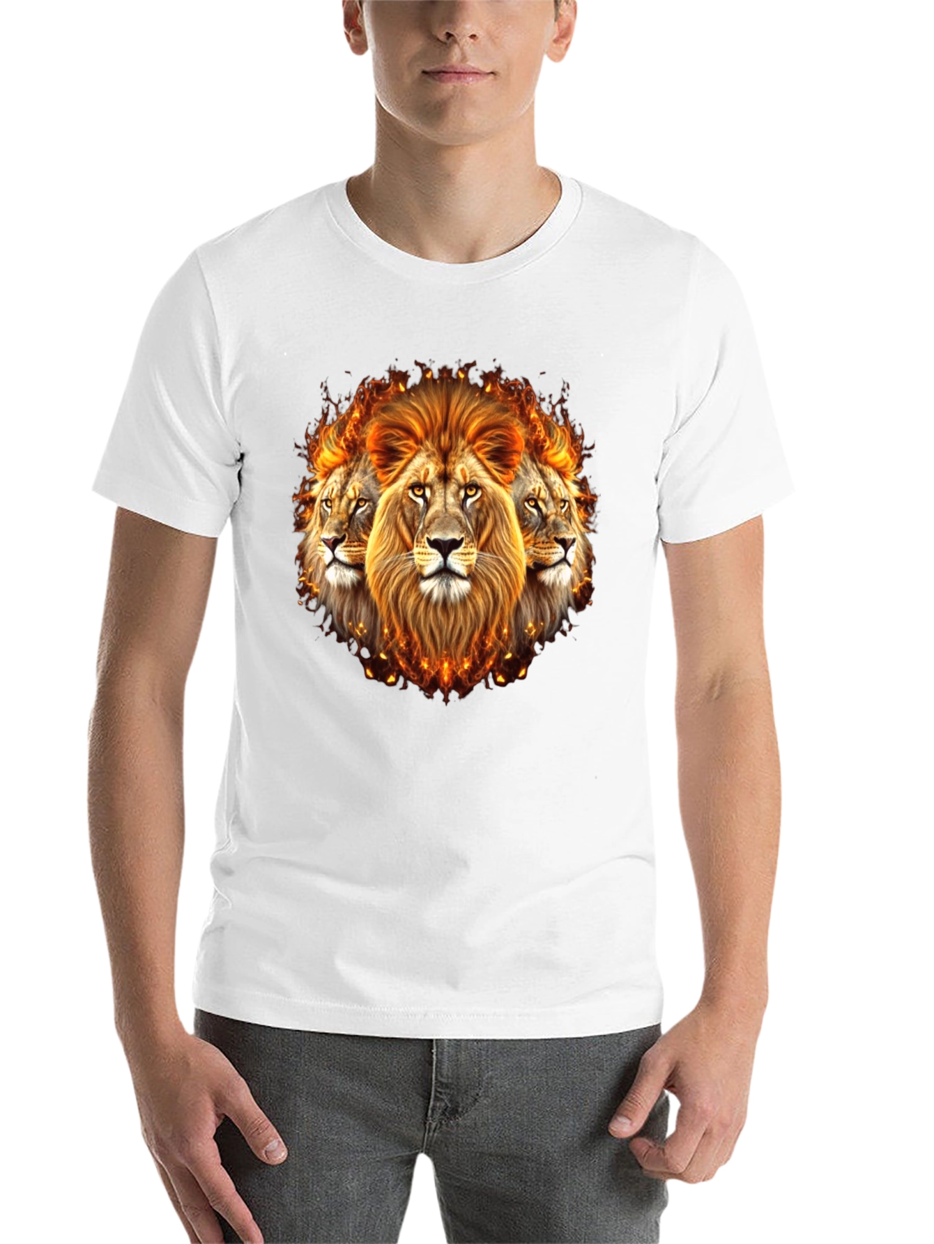Black Fiery Lion Head Graphic Tee - Bold Black Shirt view 14