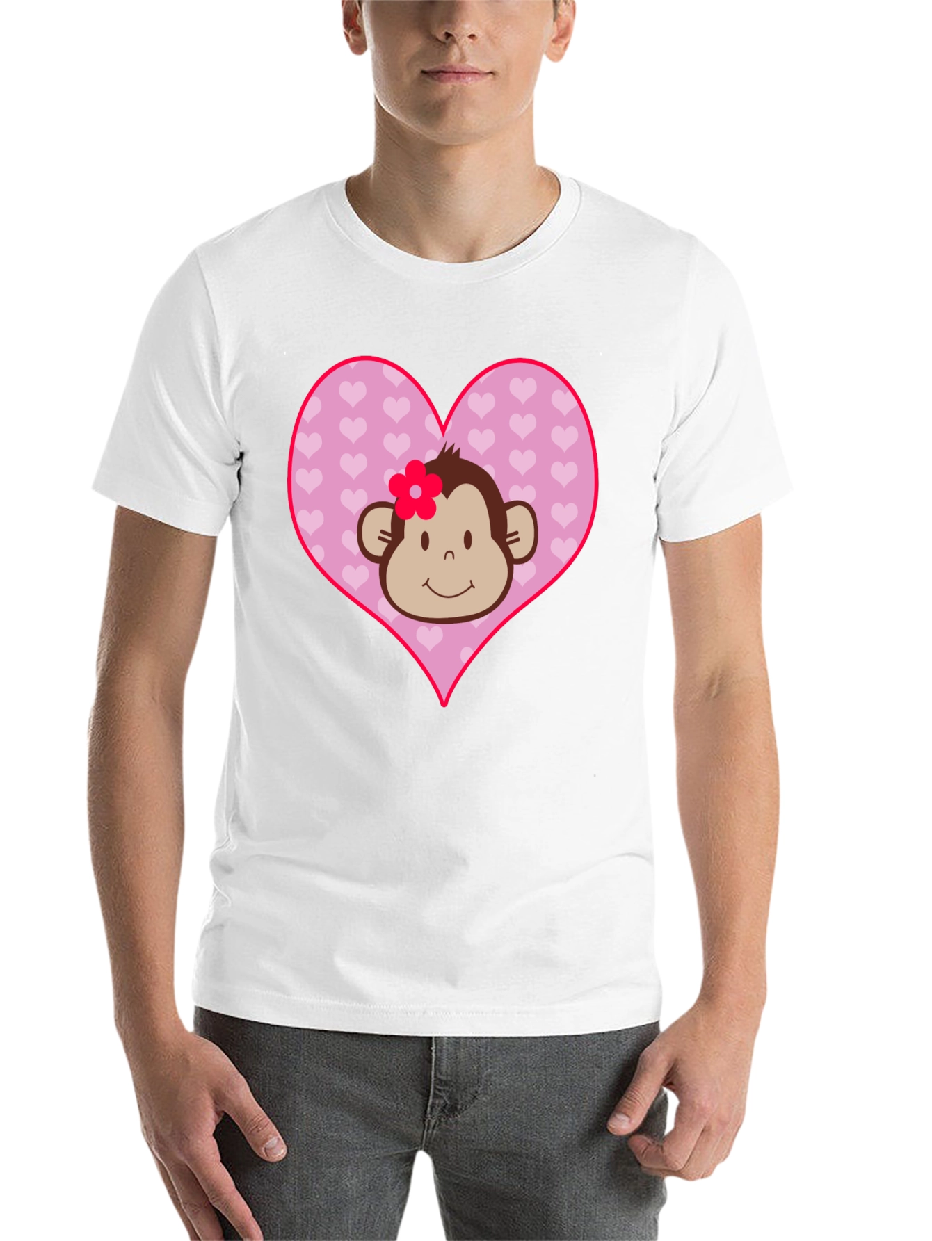 Black Cute Monkey Heart Graphic Tee - Black Cotton Shirt view 14