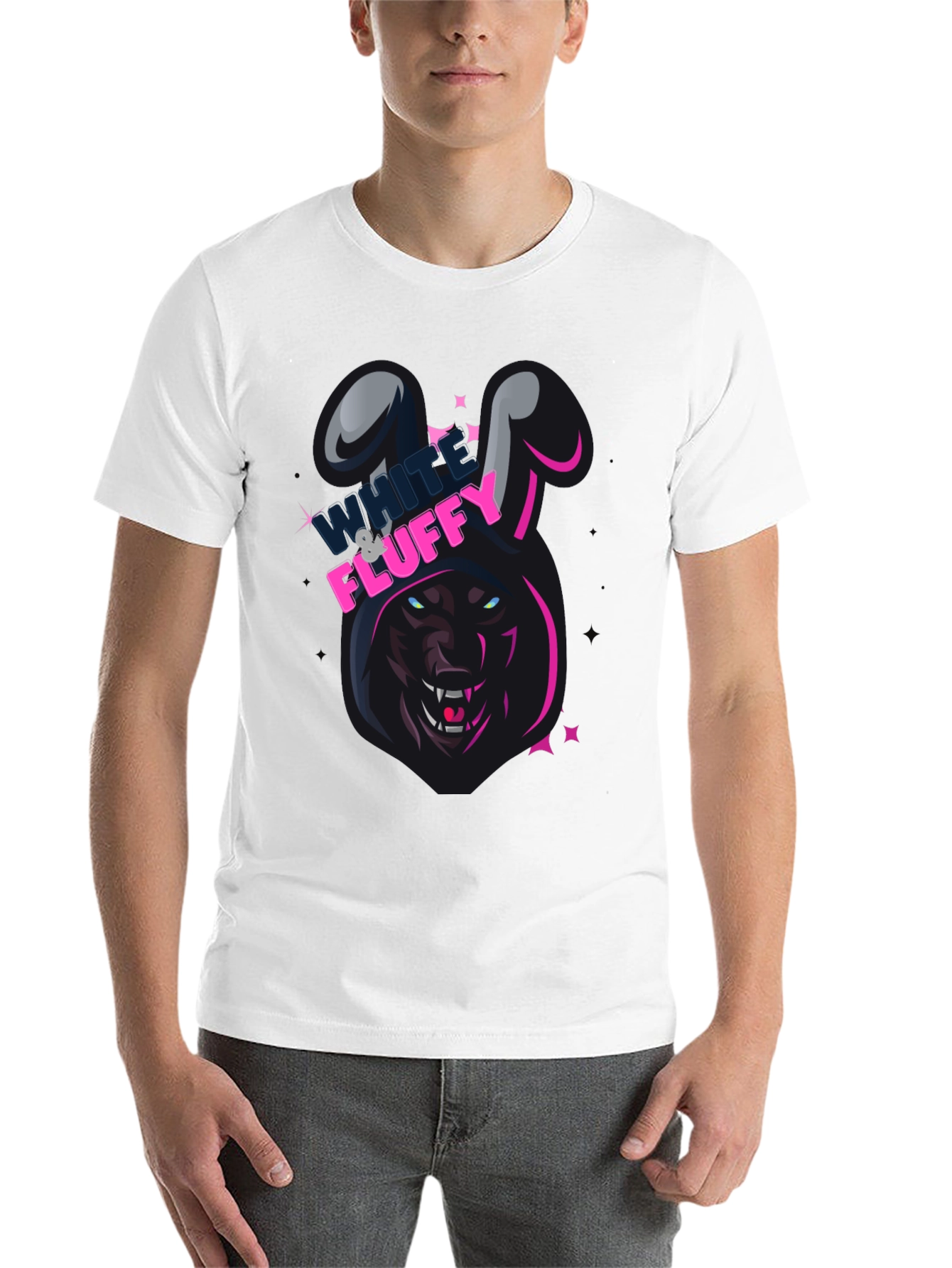 Black White & Fluffy Wolf in Bunny Costume T-Shirt view 14