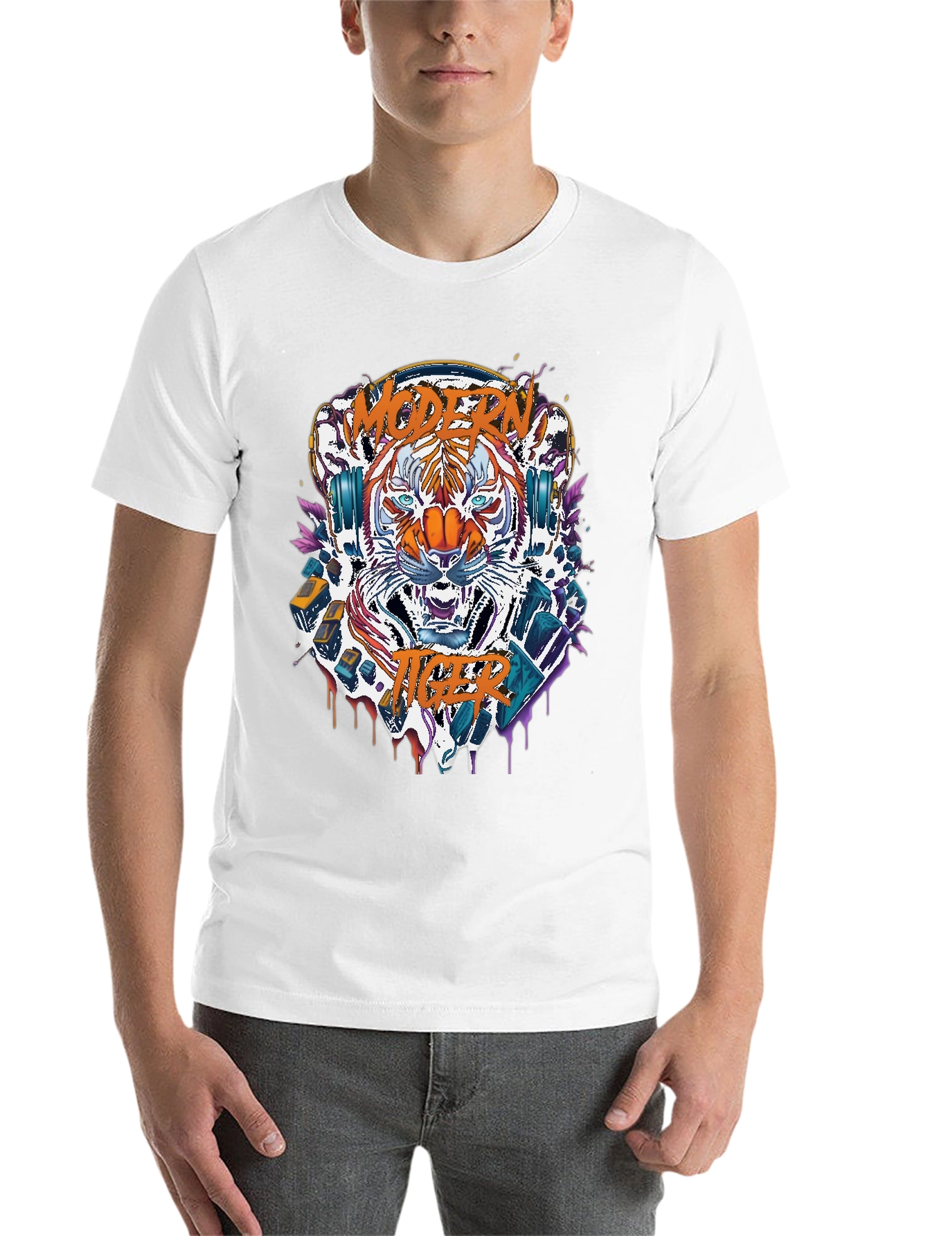 Black Modern Tiger Graphic Tee view 14