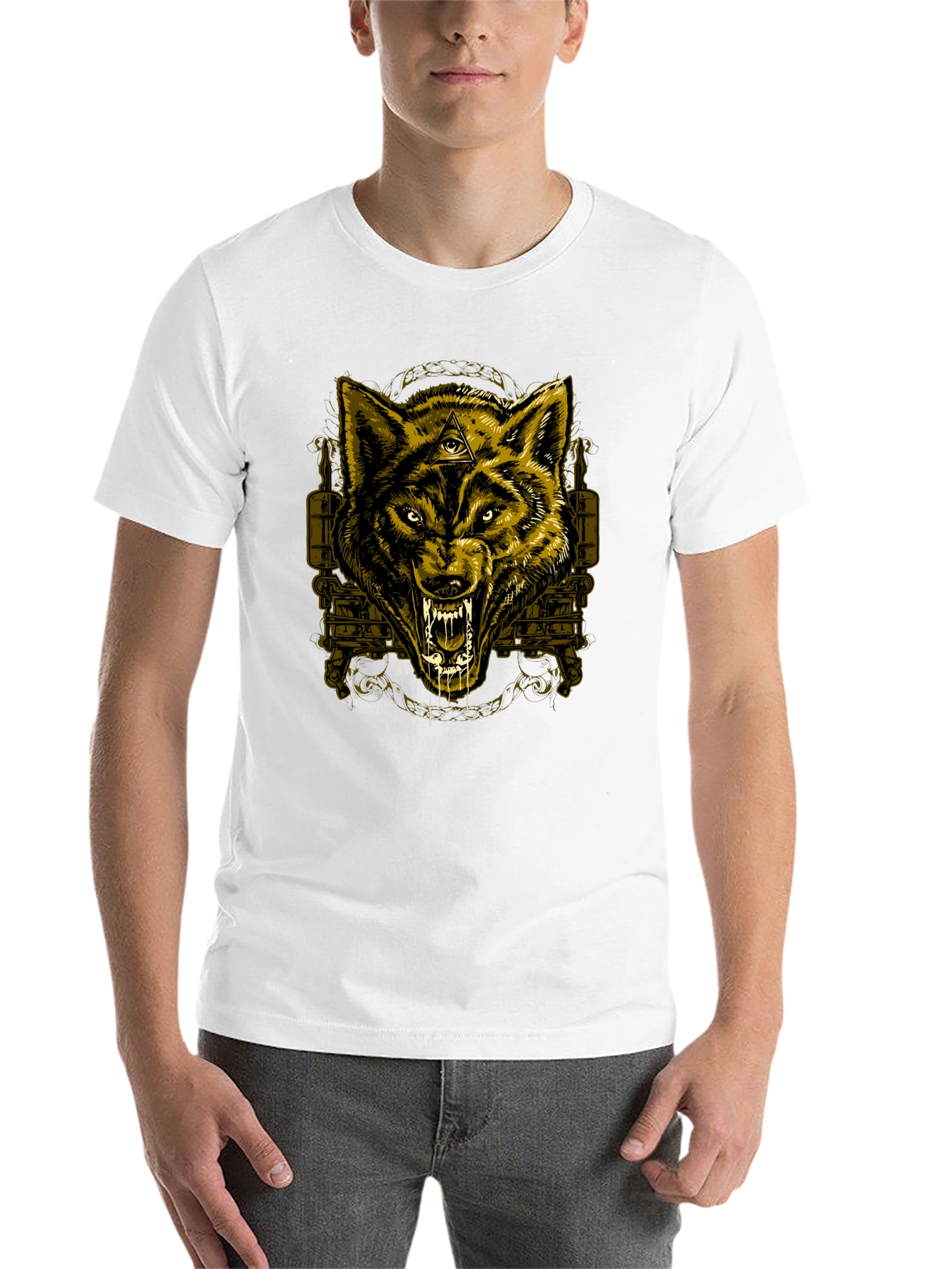 Black Wolf Graphic Print Crew Neck T-Shirt view 14