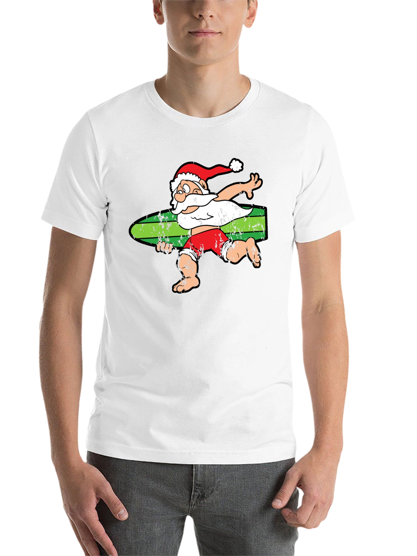 Black Surfing Santa T-Shirt - Christmas Holiday Tee view 14