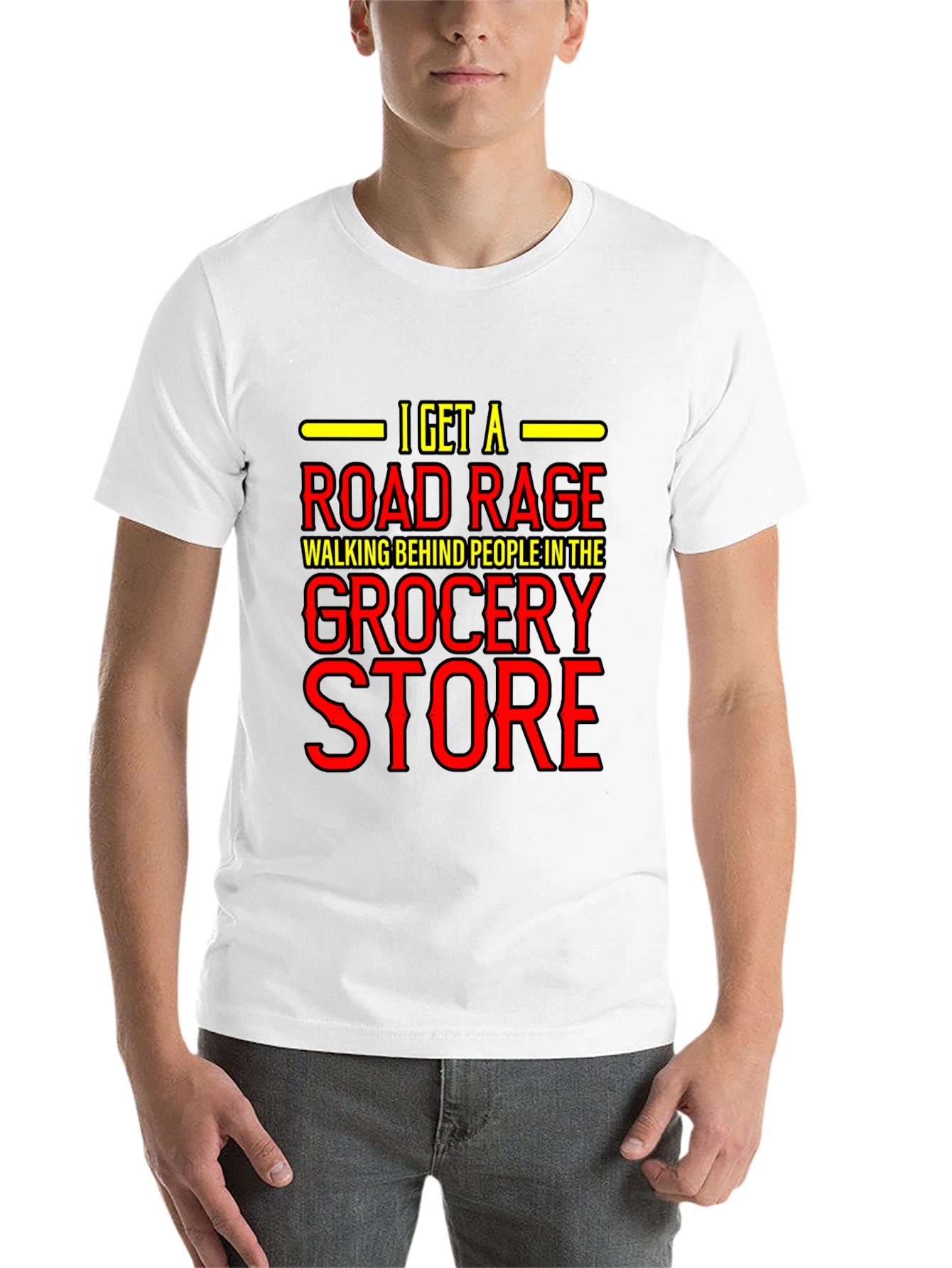 Black Road Rage Grocery Store T-Shirt - Funny Black Cotton Tee view 14