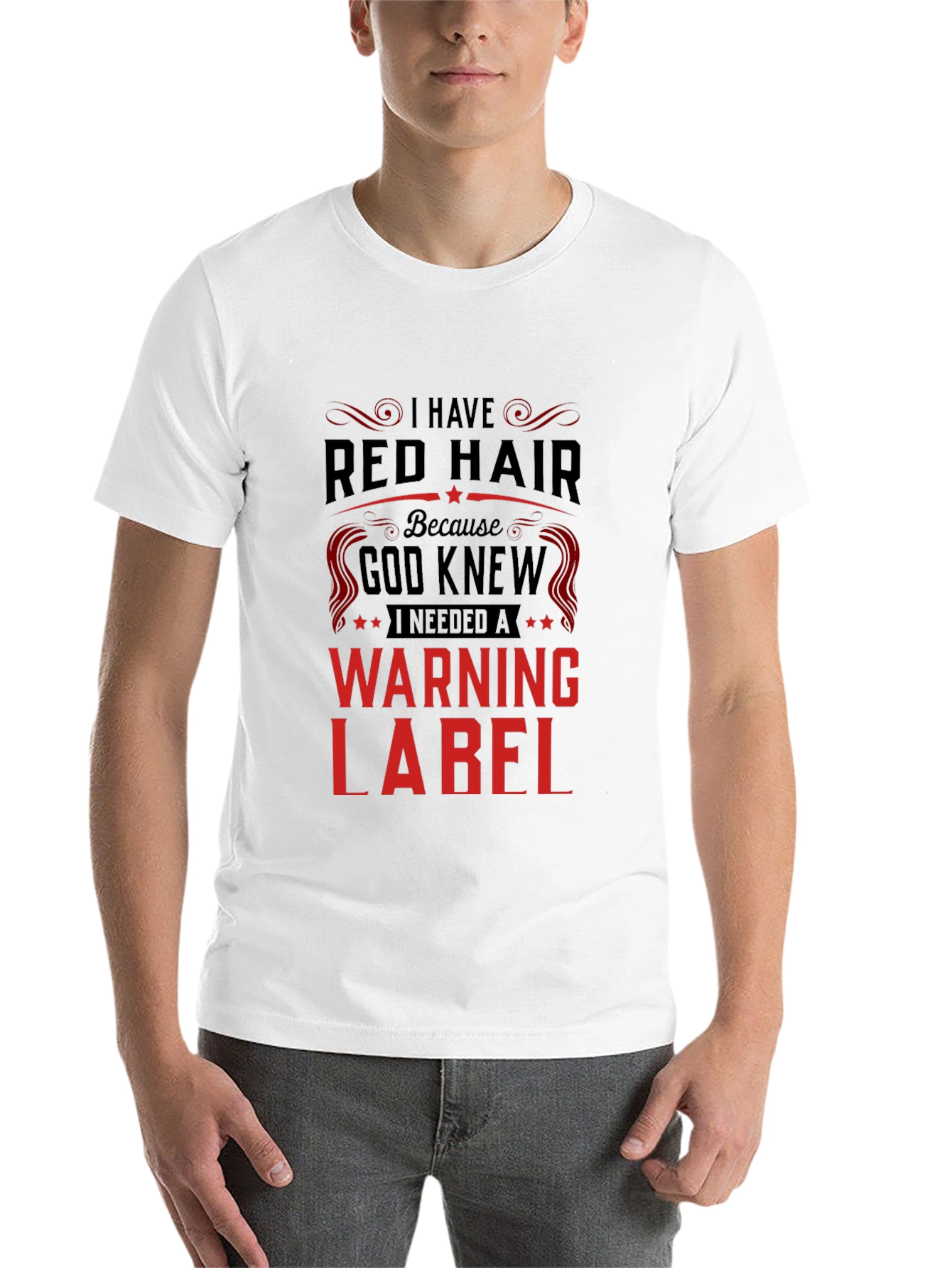 Black Red Hair Warning Label T-Shirt view 14