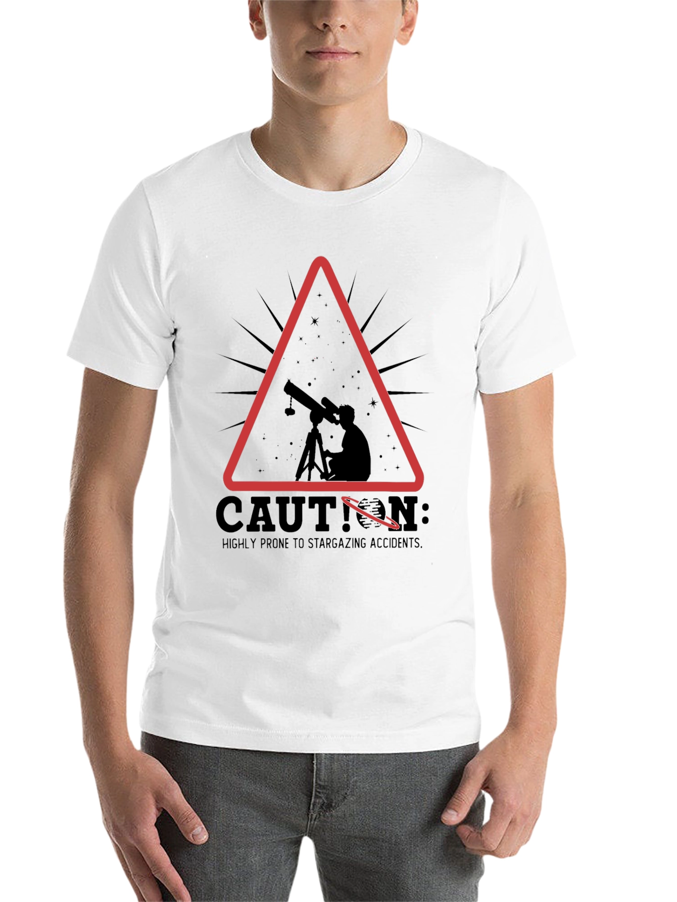 Black Caution Stargazing Accidents T-Shirt view 14