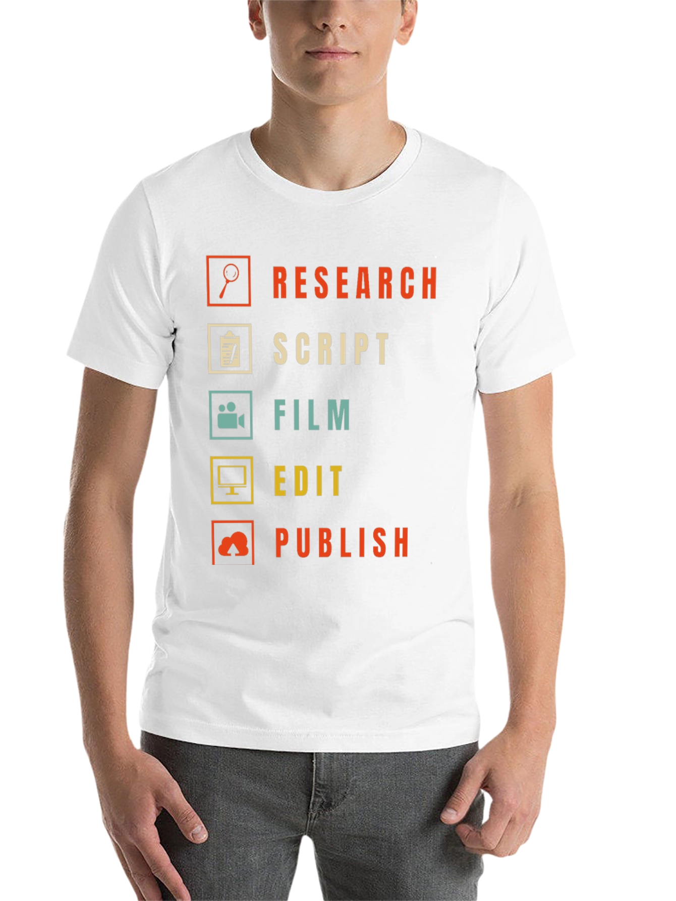 Black Film Crew Process T-Shirt - Research, Script, Film, Edit, Publish view 14