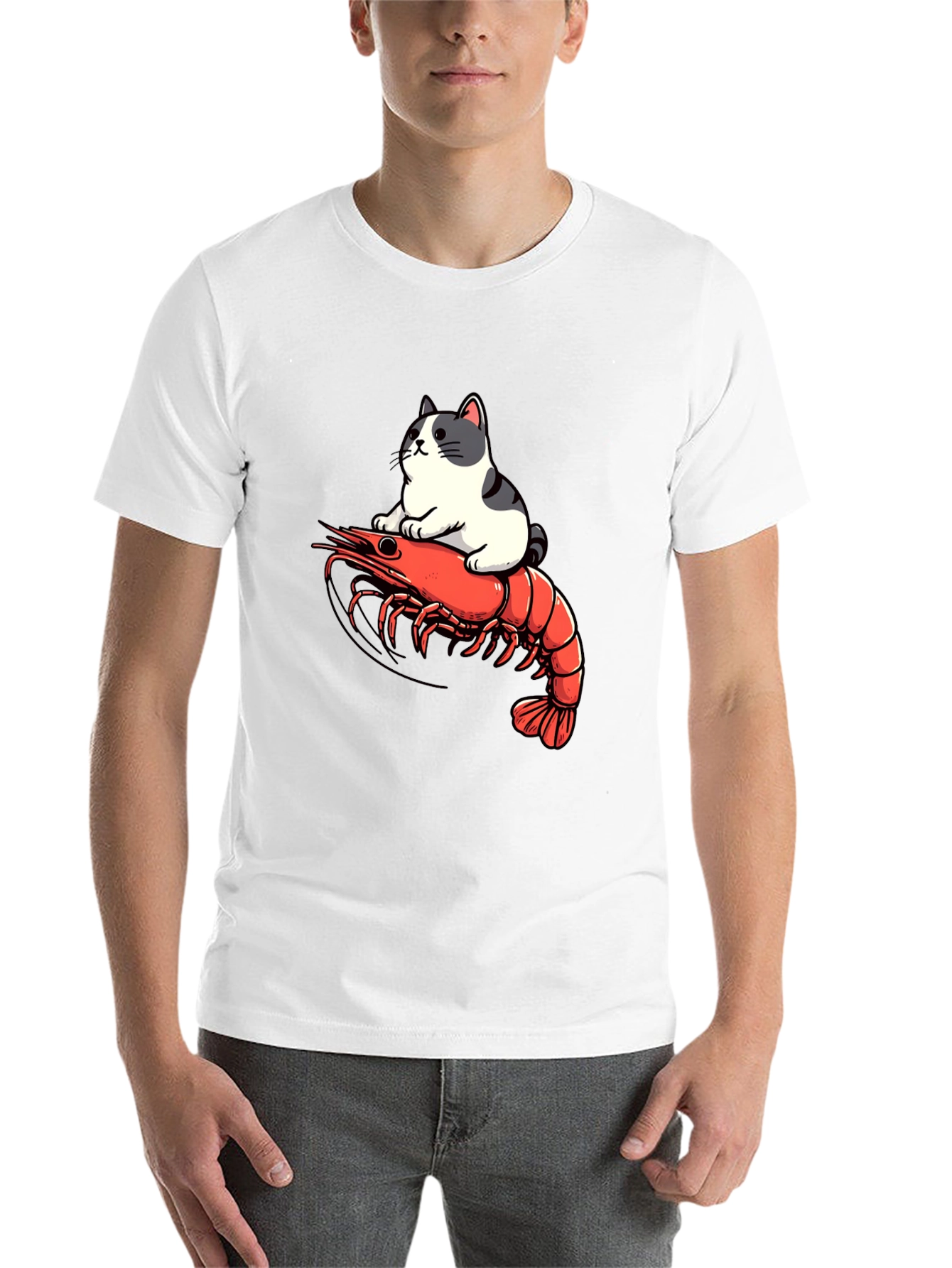 Black Cat Riding Shrimp T-Shirt - Funny Graphic Tee view 14