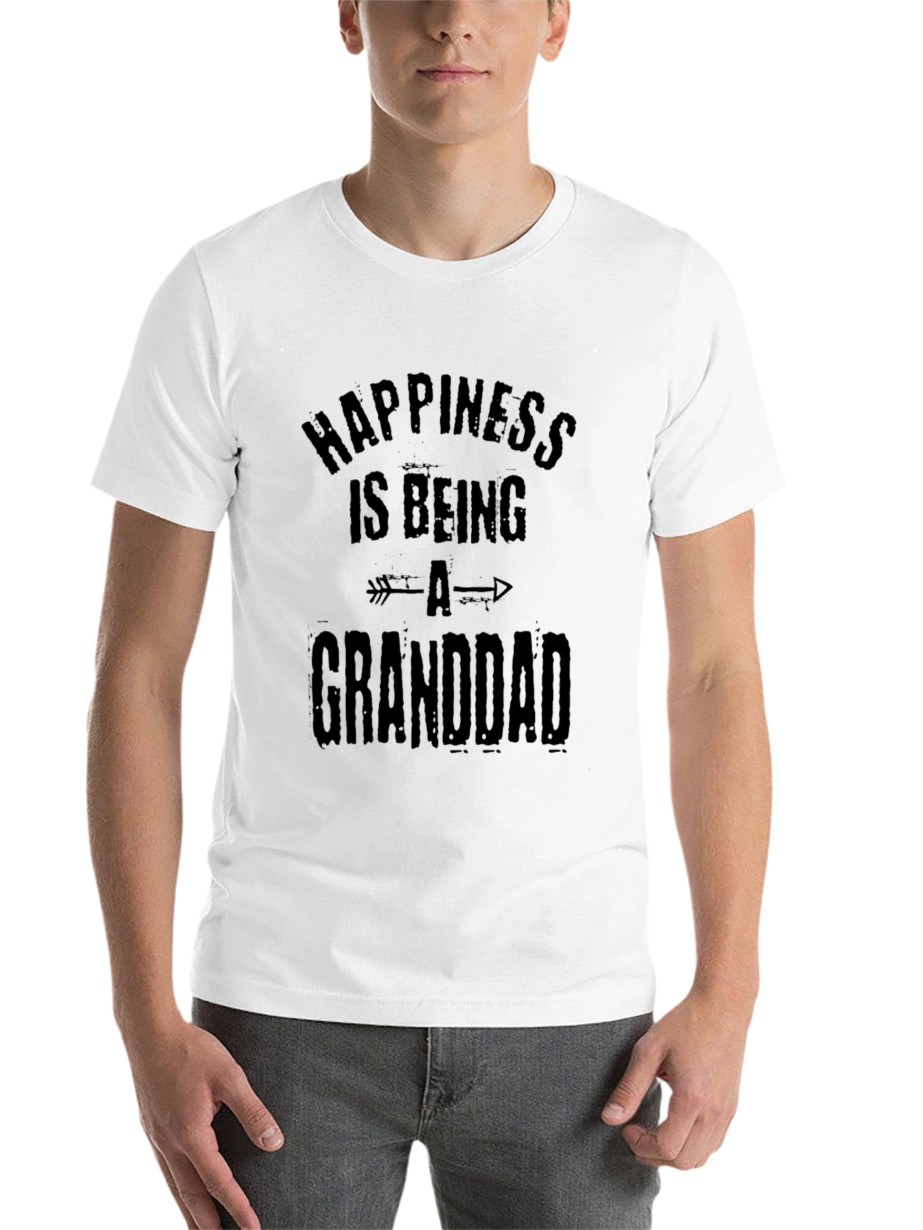 Black Happiness Is Being A Granddad Men's Black T-Shirt view 14