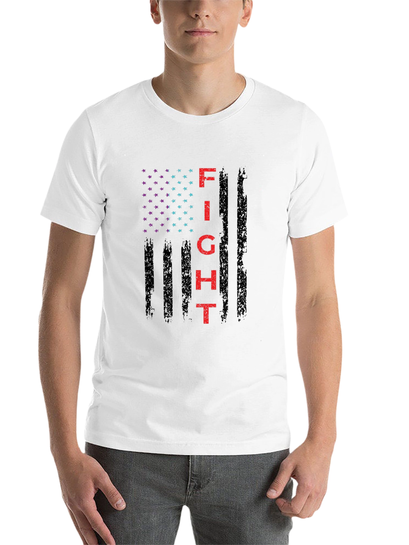 Black Fight Graphic T-Shirt - Patriotic American Flag Design view 14
