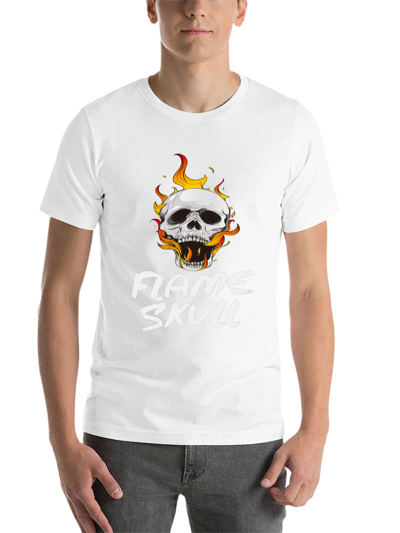 Black Flame Skull Graphic Black T-Shirt view 14