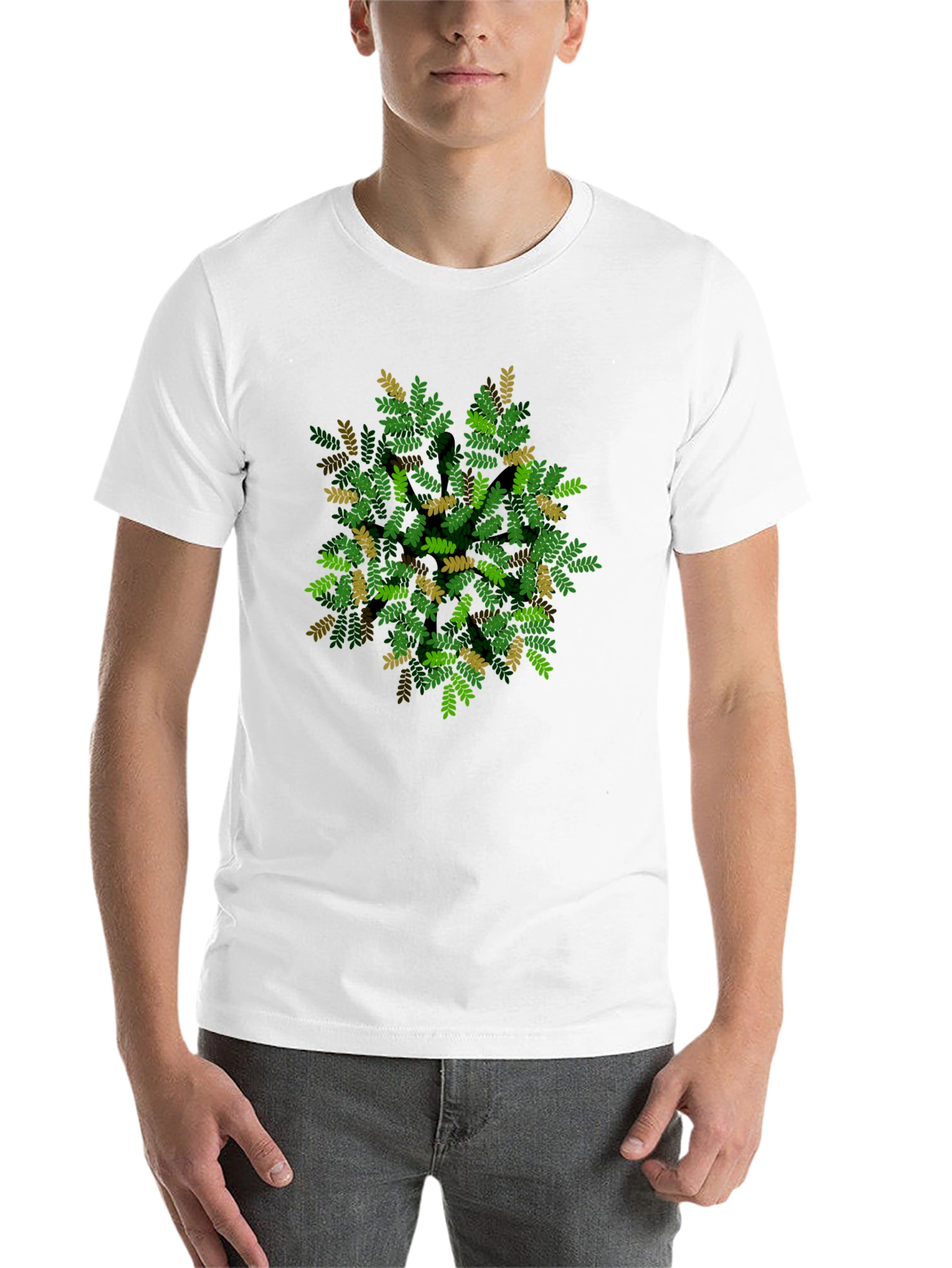 Black Leaf Pattern Black T-Shirt - Nature Inspired Design view 14