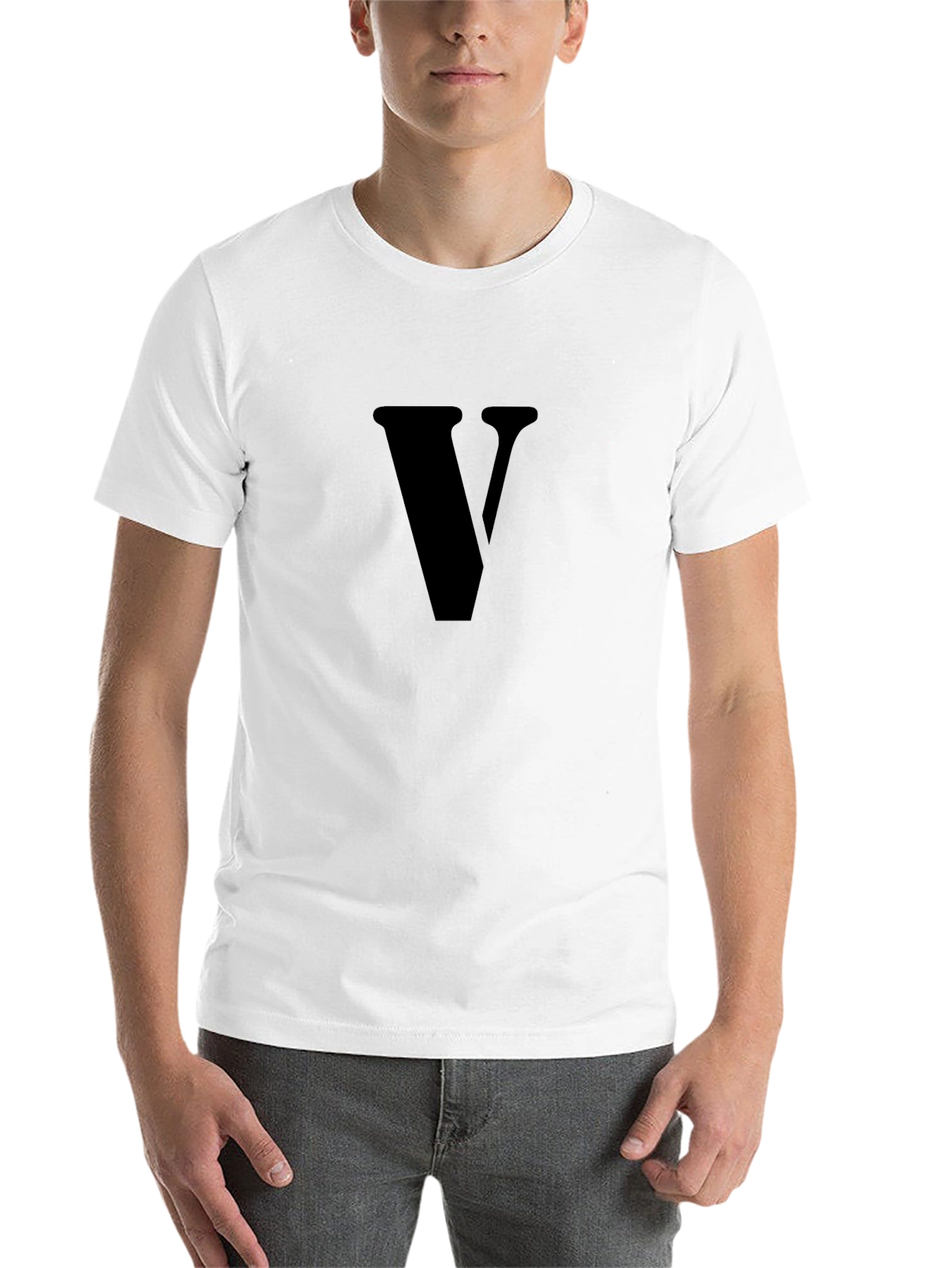 Black Men's Black T-Shirt with "V" Design view 14