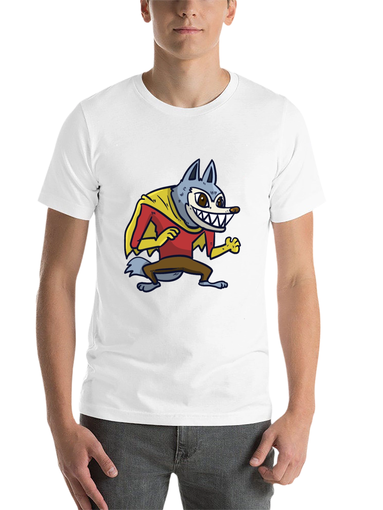 Black Cartoon Wolf Superhero Graphic Tee - Black view 14