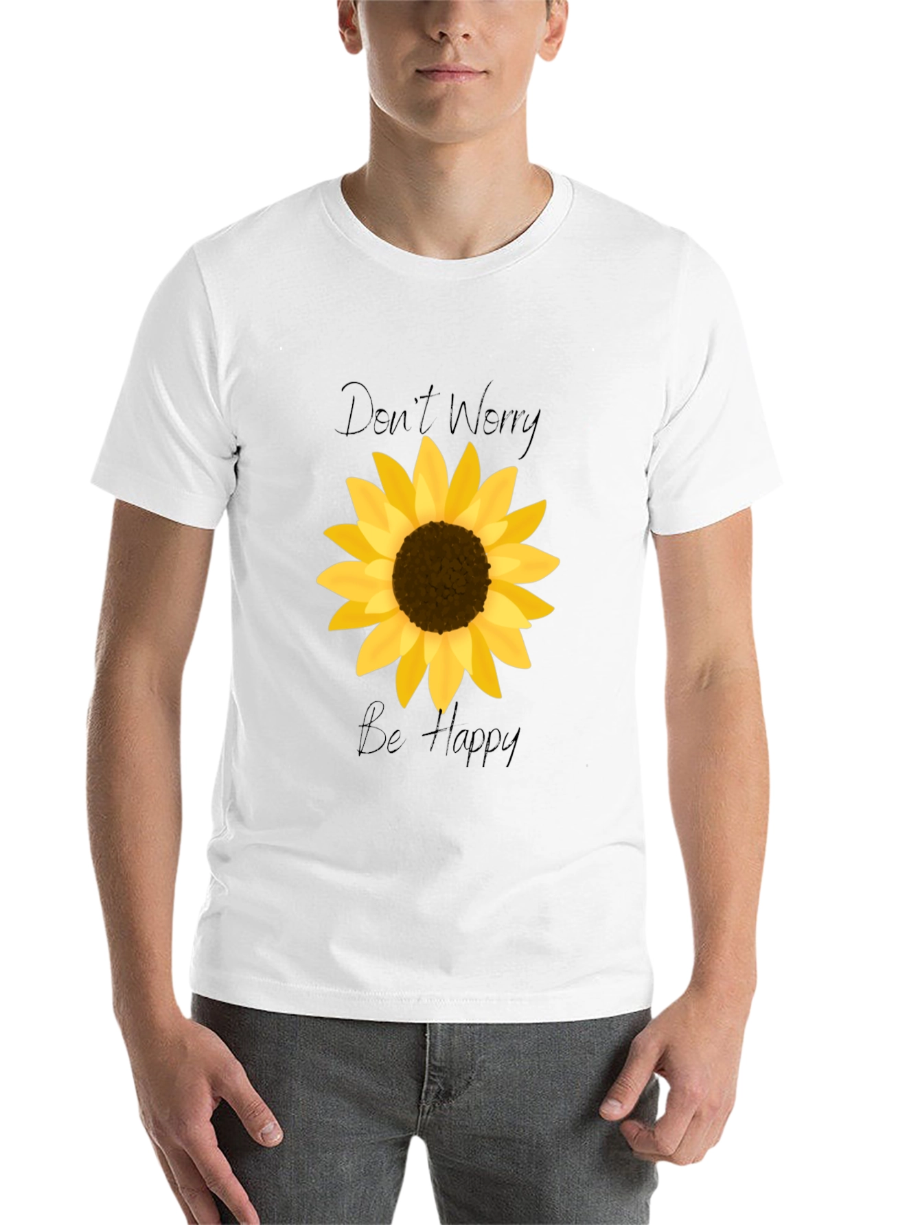 Black Don't Worry Be Happy Sunflower Graphic Tee view 14