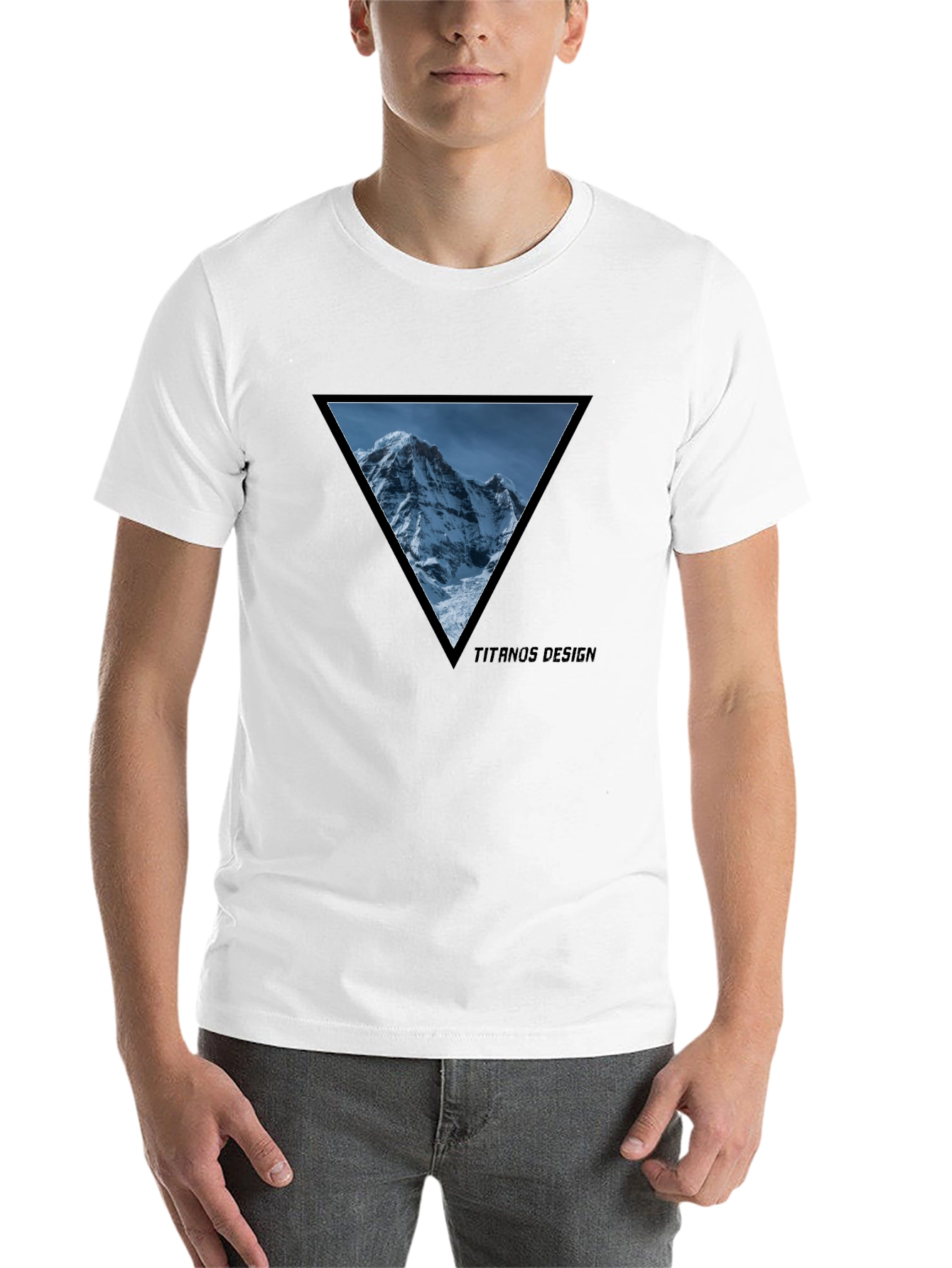 Black Mountain Peak Triangle Tee - Black Cotton Graphic T-Shirt view 14