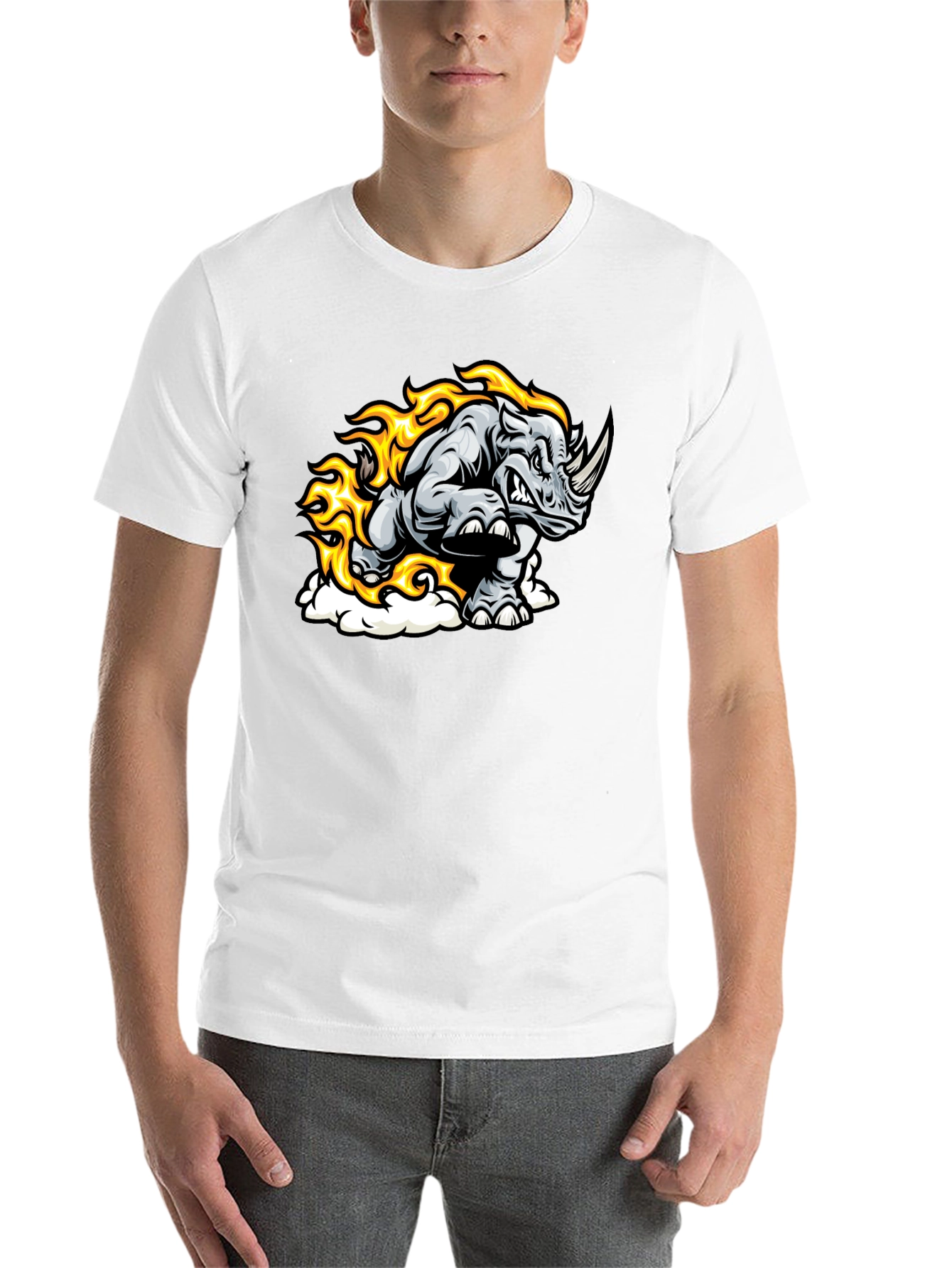 Black Fiery Rhino Graphic T-Shirt - Black Cotton Tee view 14