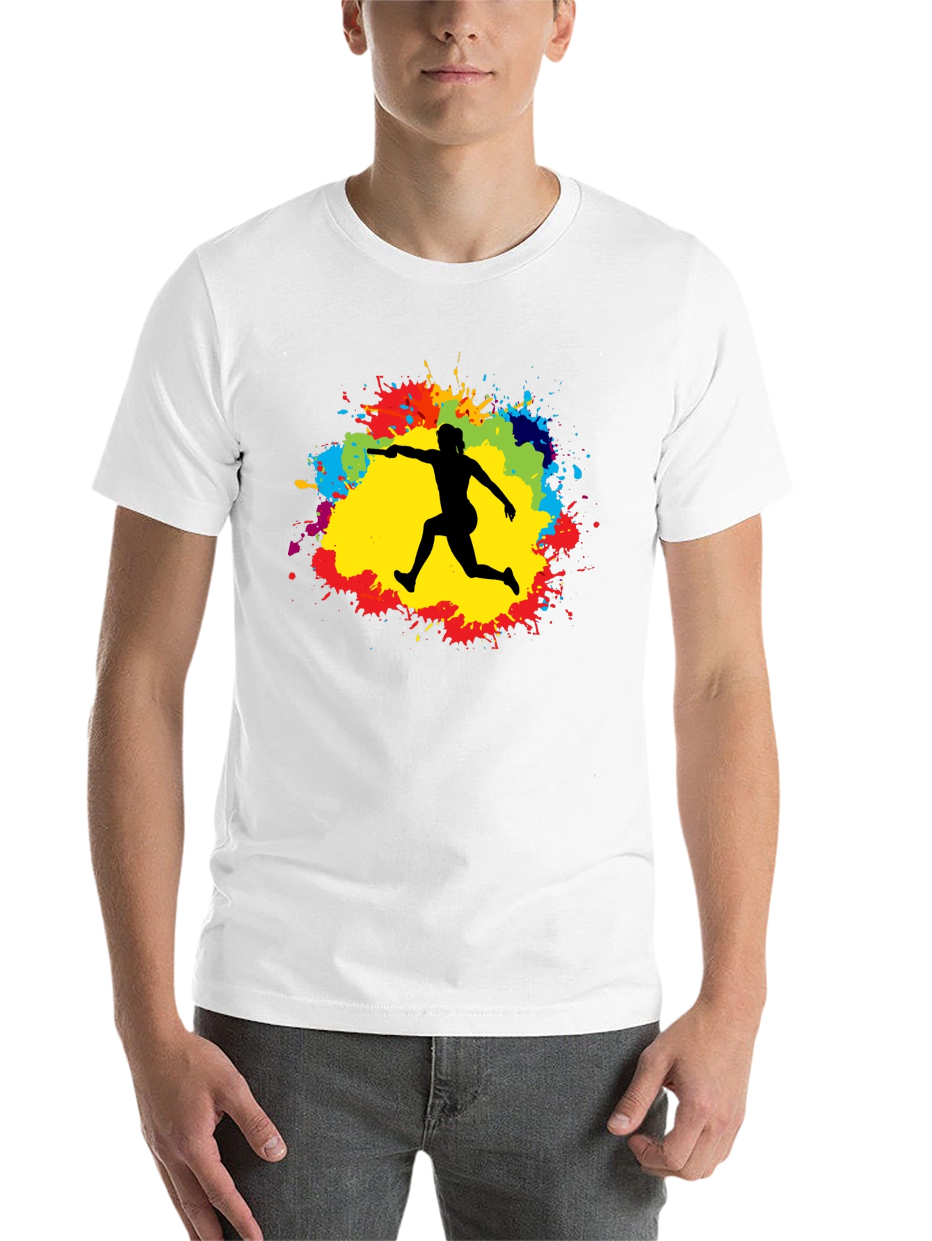 Athlete Silhouette Colorful Paint Splatter T-Shirt - 14