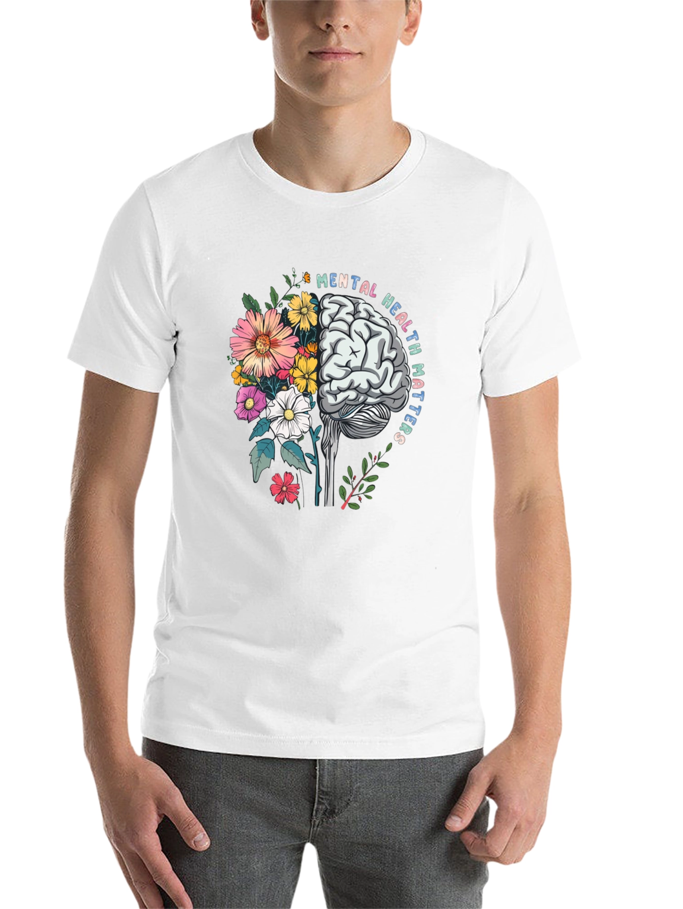 Black Mental Health Matters T-Shirt Brain Flowers Graphic view 14
