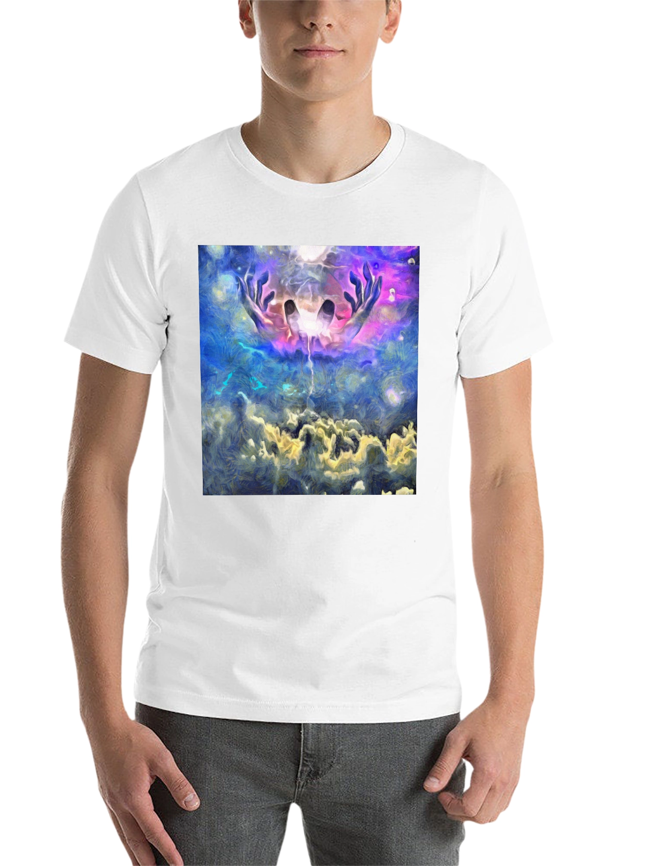 Abstract Hands in Sky Graphic Black T-Shirt - 14