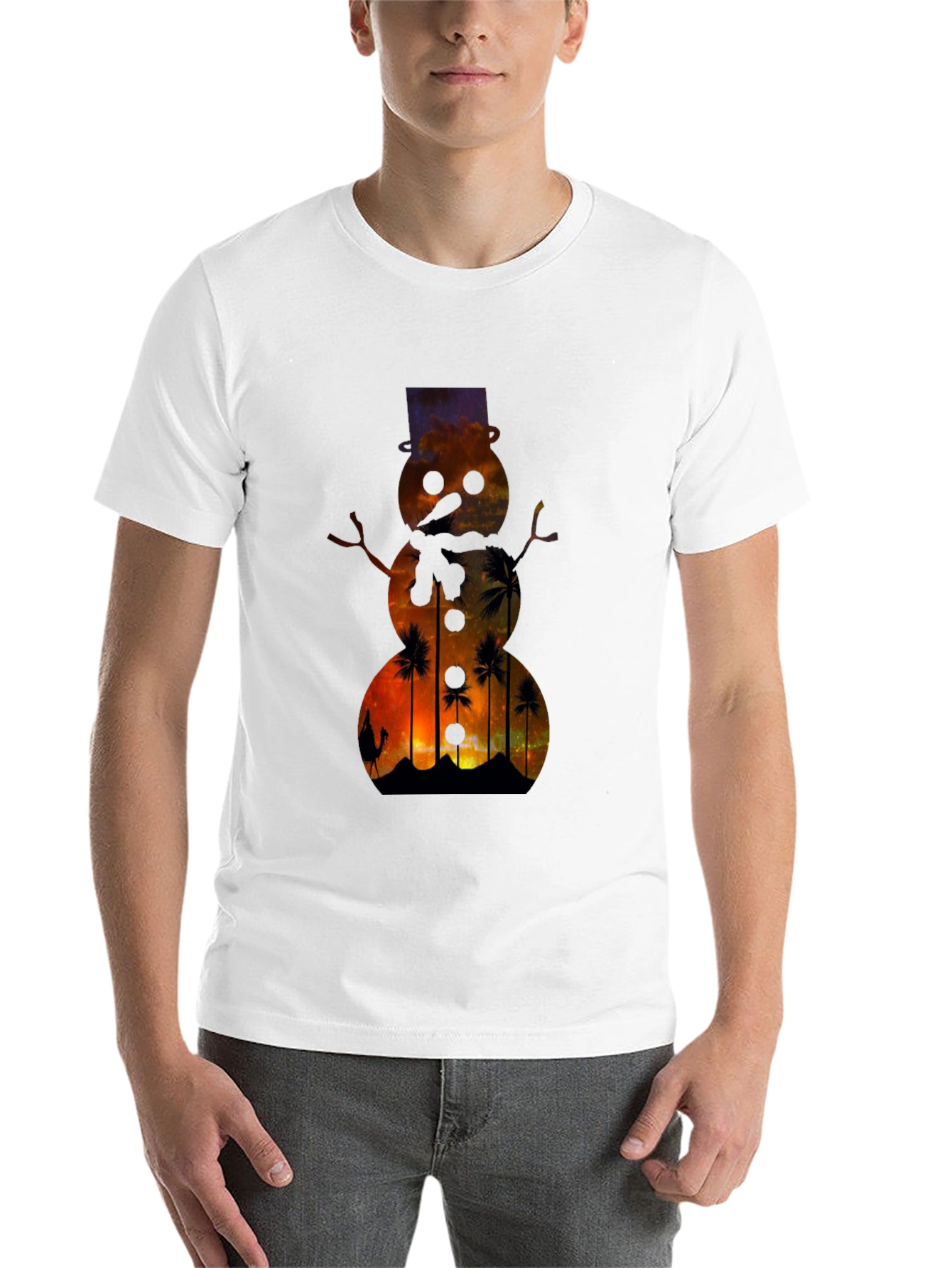 Black Sunset Snowman T-Shirt view 14
