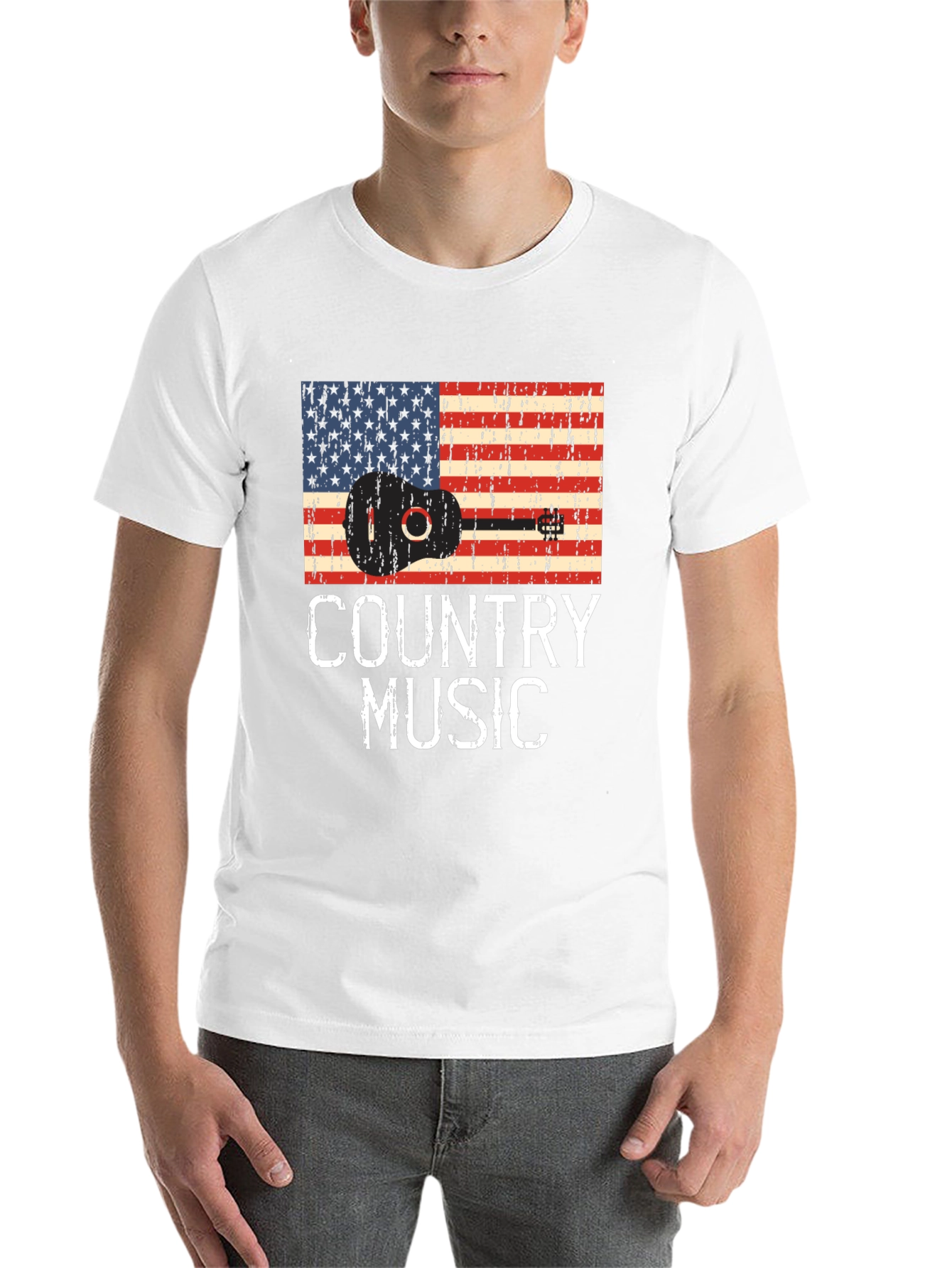 Black Country Music Guitar American Flag T-Shirt view 14