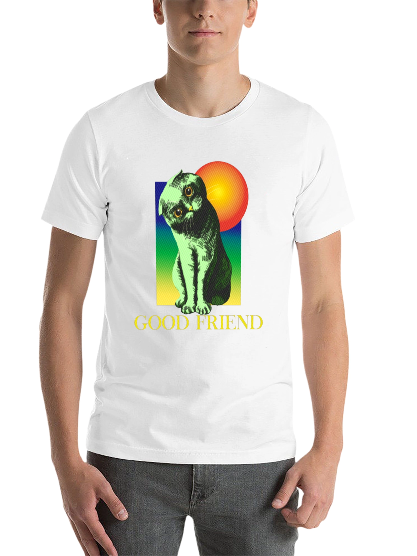 Black Good Friend Cat Graphic Tee - Unisex Soft Cotton Shirt view 14
