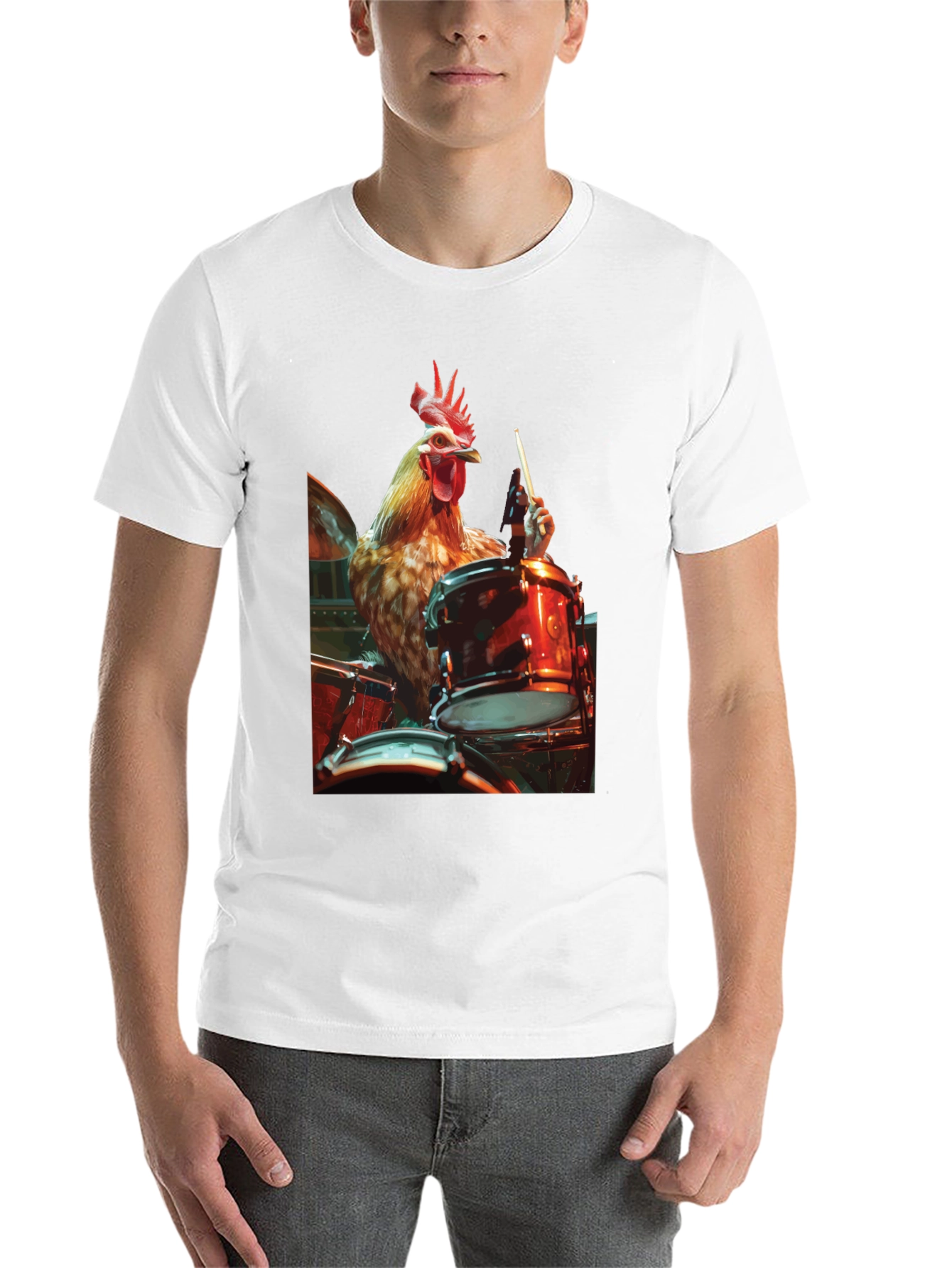 Black Chicken Drummer T-Shirt - Black Graphic Tee view 14